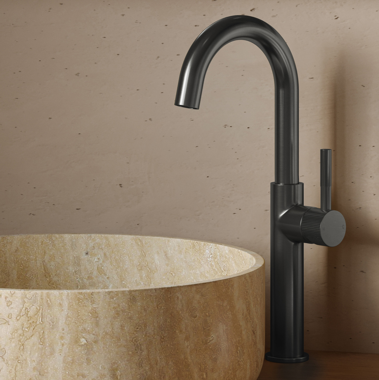 Saniclear Highriser Stripes wastafelkraan verouderd ijzer - gunmetal