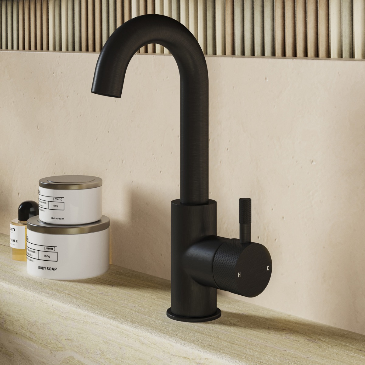 Saniclear Matrix Curved wastafelkraan zwart mat