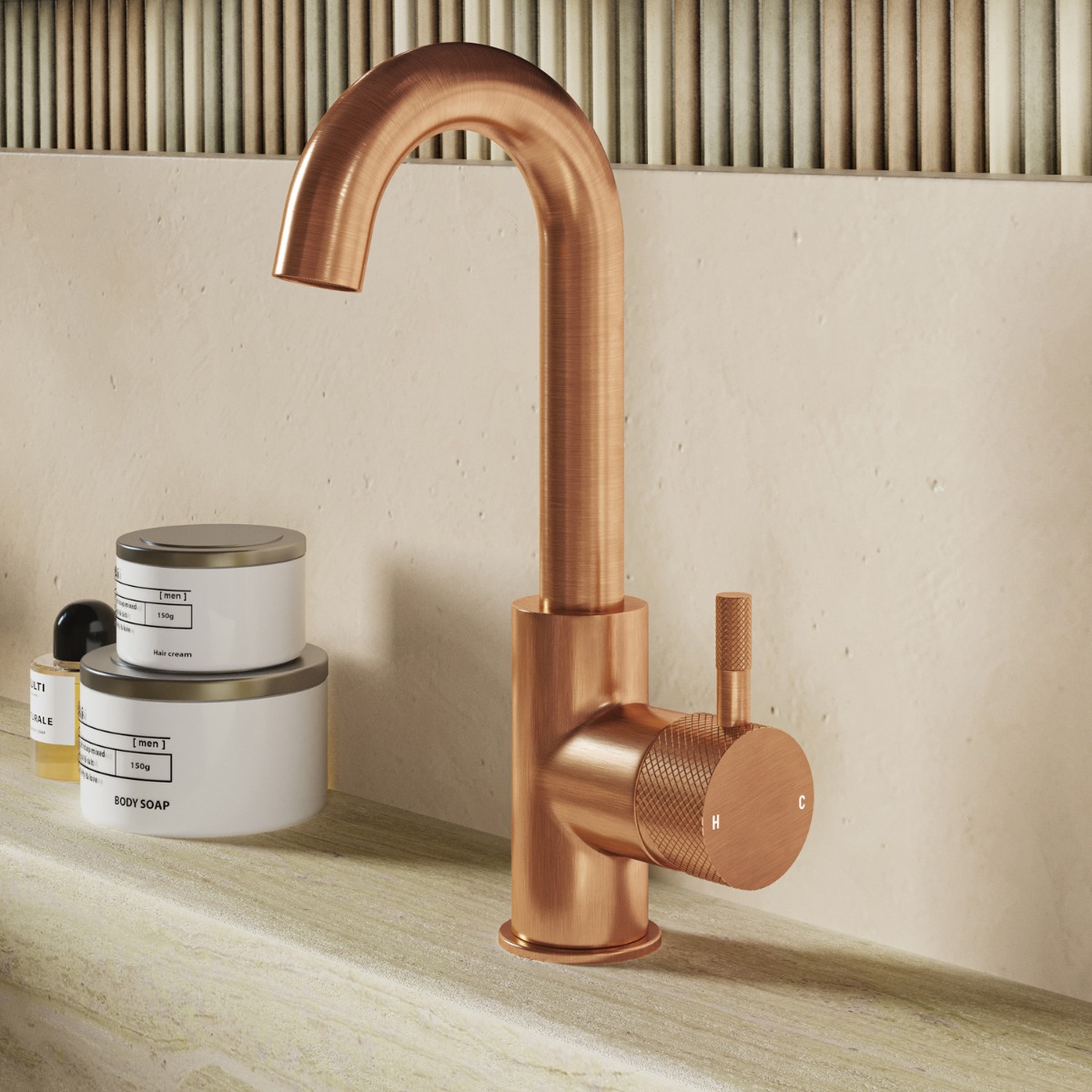 Saniclear Matrix Curved wastafelkraan geborsteld koper