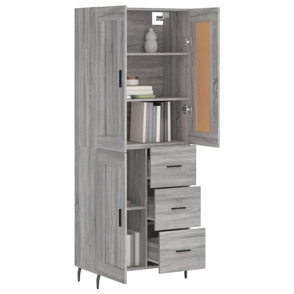 vidaXL Hoge kast 69,5x34x180 cm bewerkt hout grijs sonoma eikenkleurig