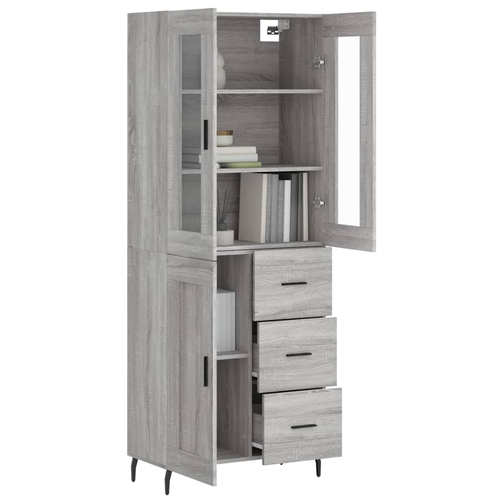 vidaXL Hoge kast 69,5x34x180 cm bewerkt hout grijs sonoma eikenkleurig