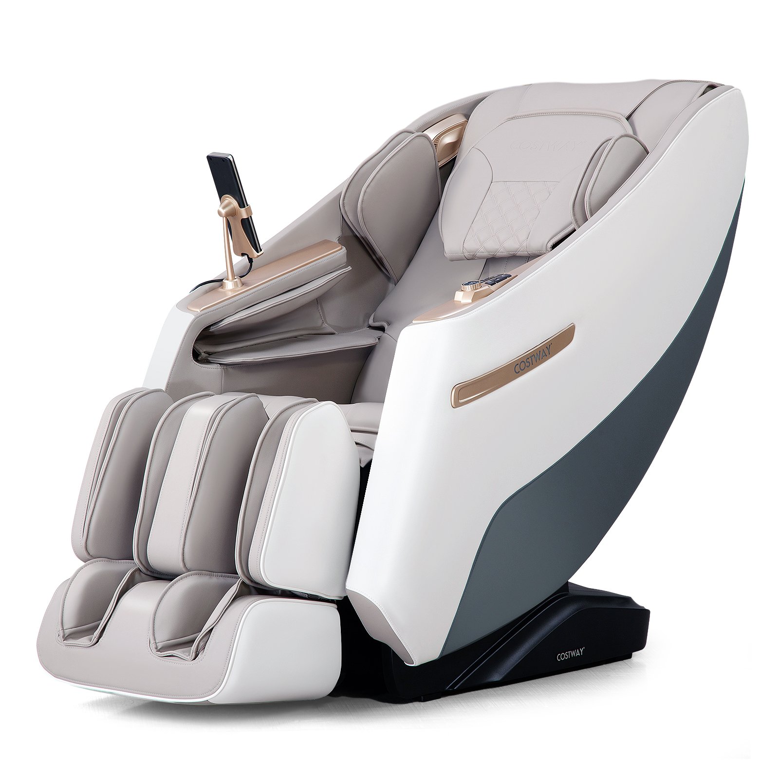 Costway Massagesofa Zero Gravity SL Track Shiatsu Massagestoel met Verwarming & Luchtdrukmassage Wit