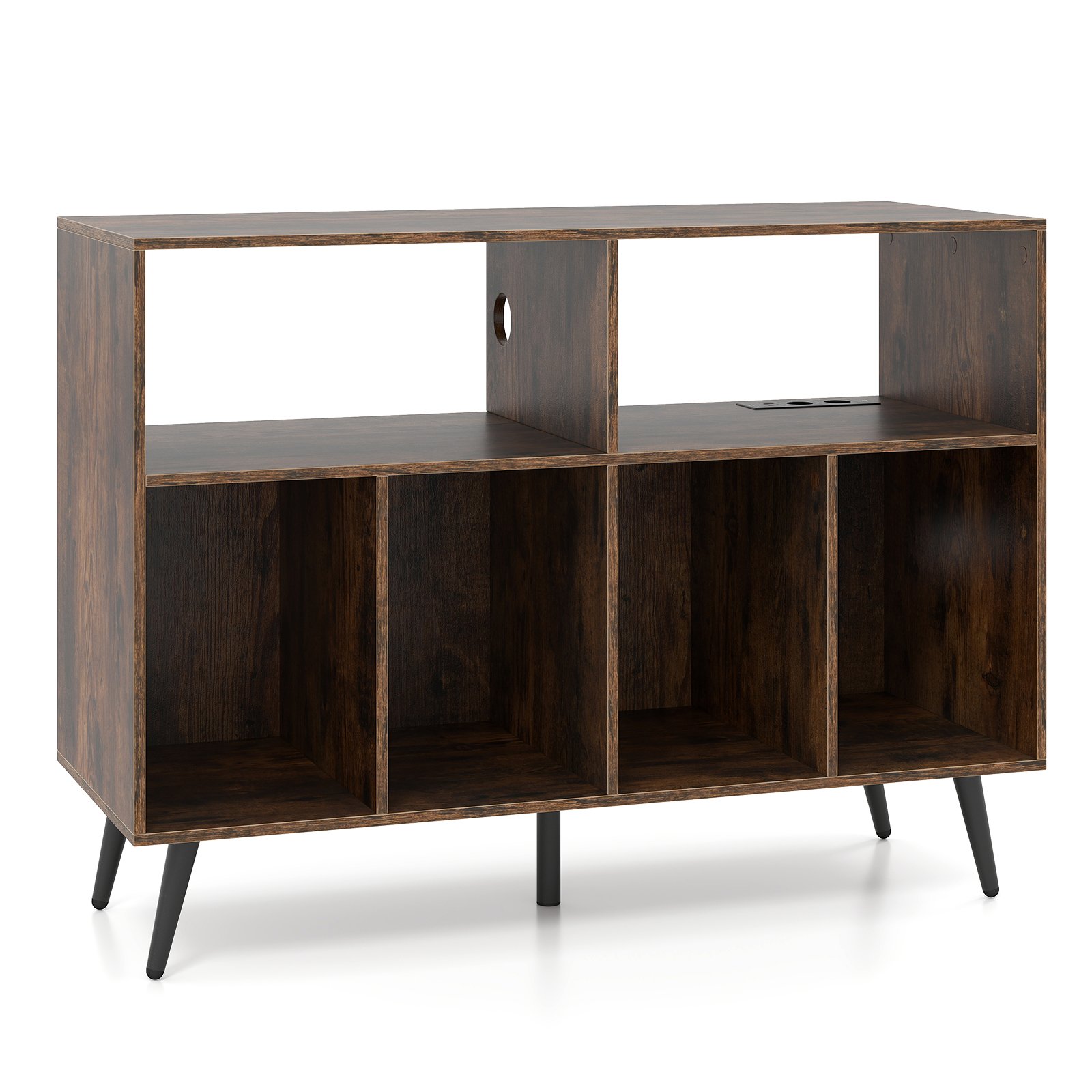 Costway 3-laags Platenspelerstandaard met Oplaadstation en Vinylopslagrekken Bruin