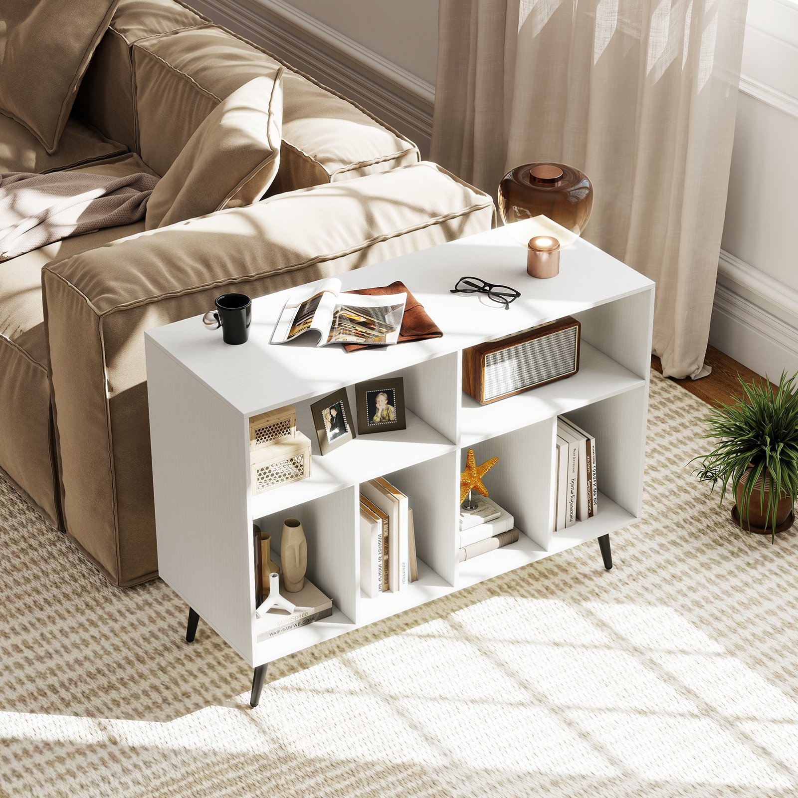 Costway 3-laags Platenspelerstandaard met Vinyl Opbergplanken Platenspeler Kast Wit