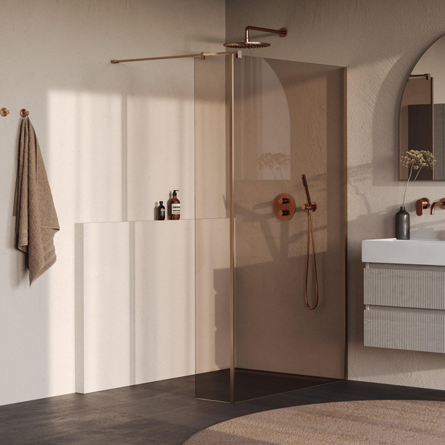 Brauer Oblivion Inloopdouche - 120x200cm - 30 cm zijwand - glascoating - brons glas - geborsteld koper PVD GS-OBI2B12030200GK