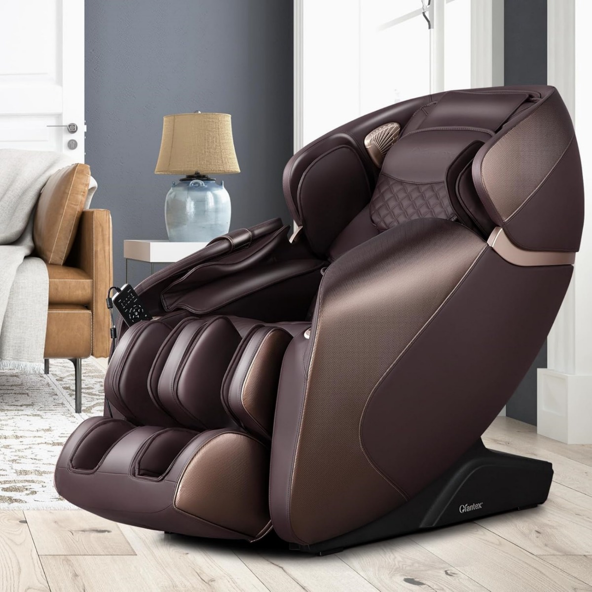 Costway Hele Lichaam Massagesofa Zero Gravity SL Track Massagestoel met Verwarming & Luchtcompressie Bruin