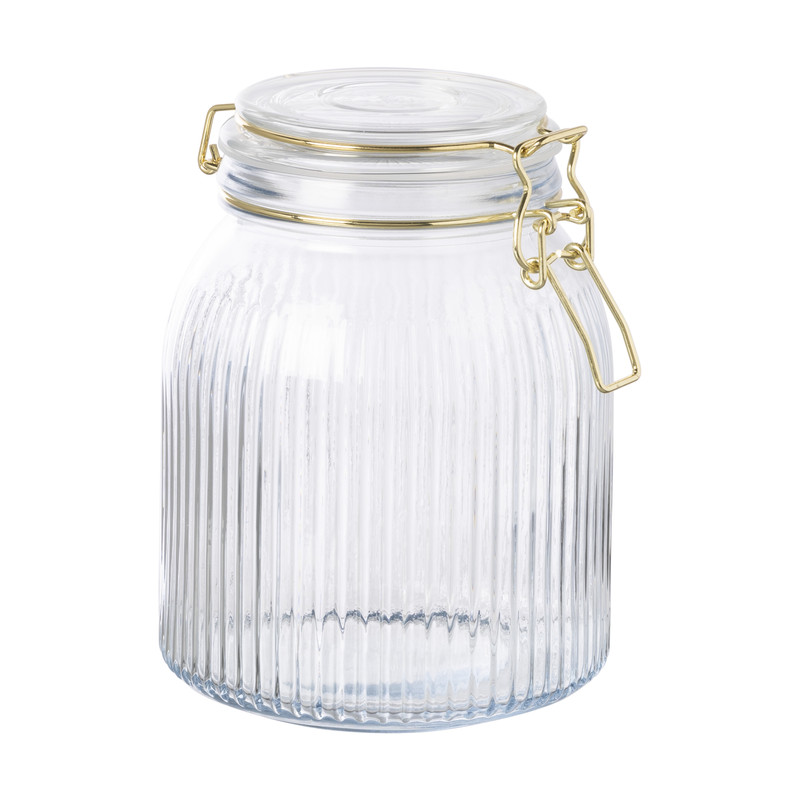 Xenos Weckpot ribbel met gouden deksel - 1.2 liter