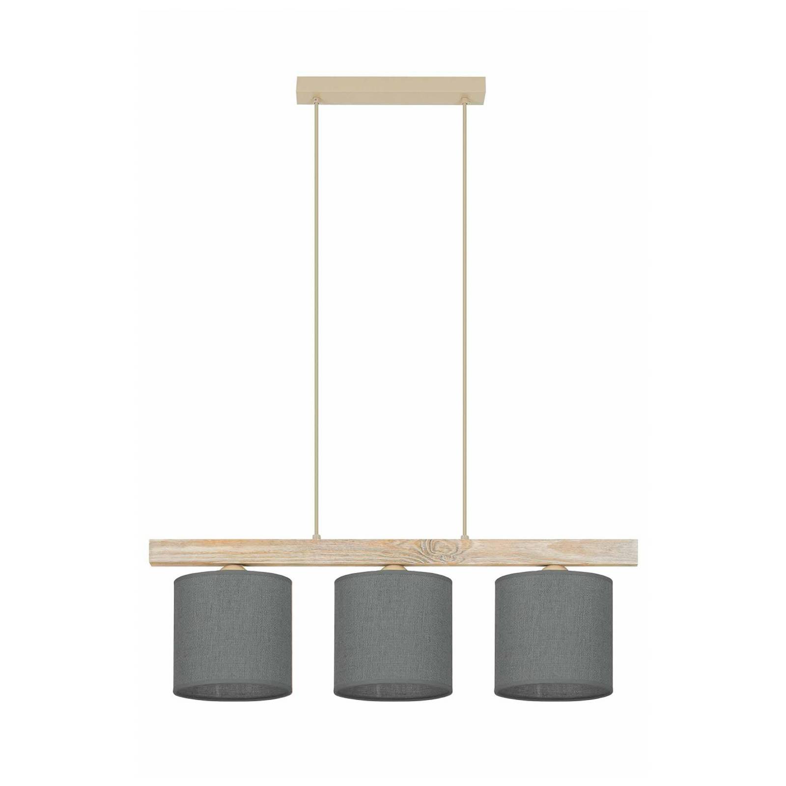 Duolla Hanglamp Forest, 3-lamps, hout licht, jute grijs