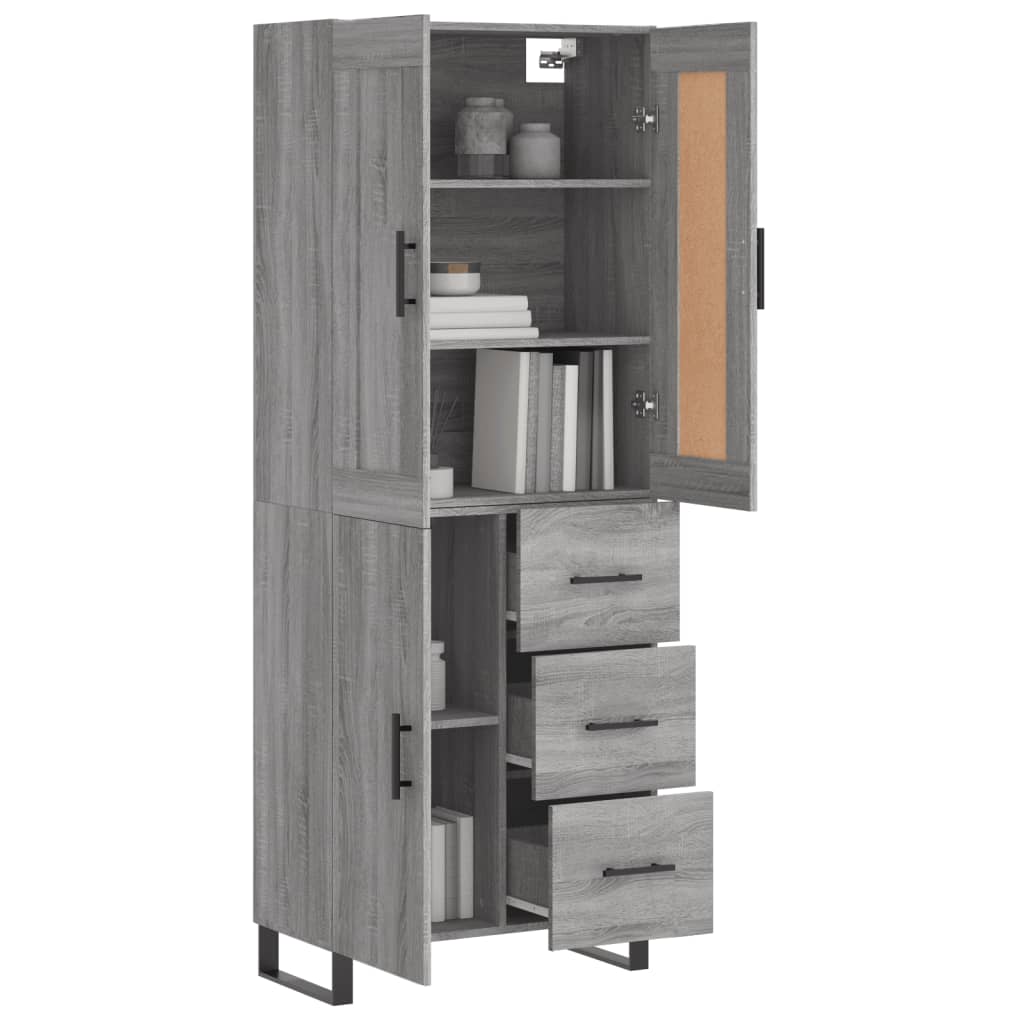 vidaXL Hoge kast 69,5x34x180 cm bewerkt hout grijs sonoma eikenkleurig