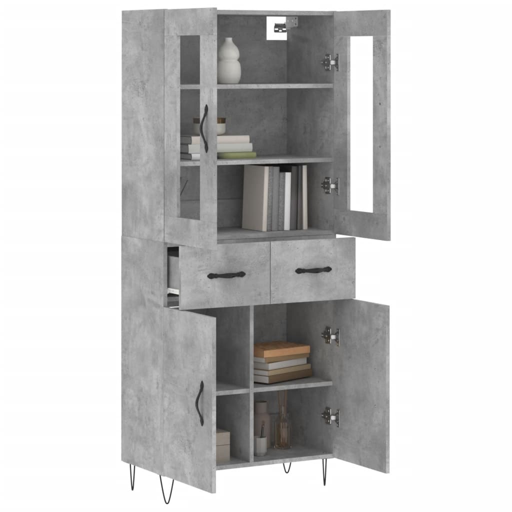 vidaXL Hoge kast 69,5x34x180 cm bewerkt hout betongrijs