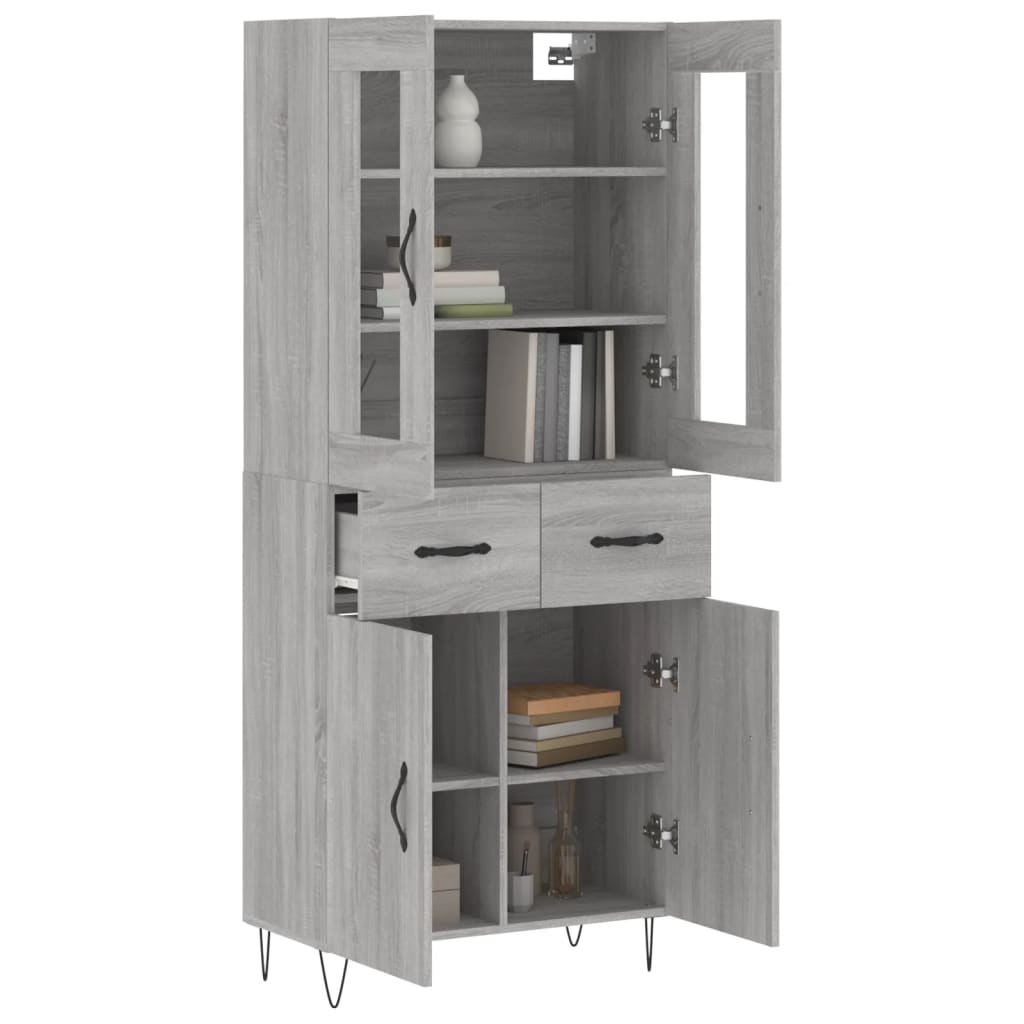 vidaXL Hoge kast 69,5x34x180 cm bewerkt hout grijs sonoma eikenkleurig