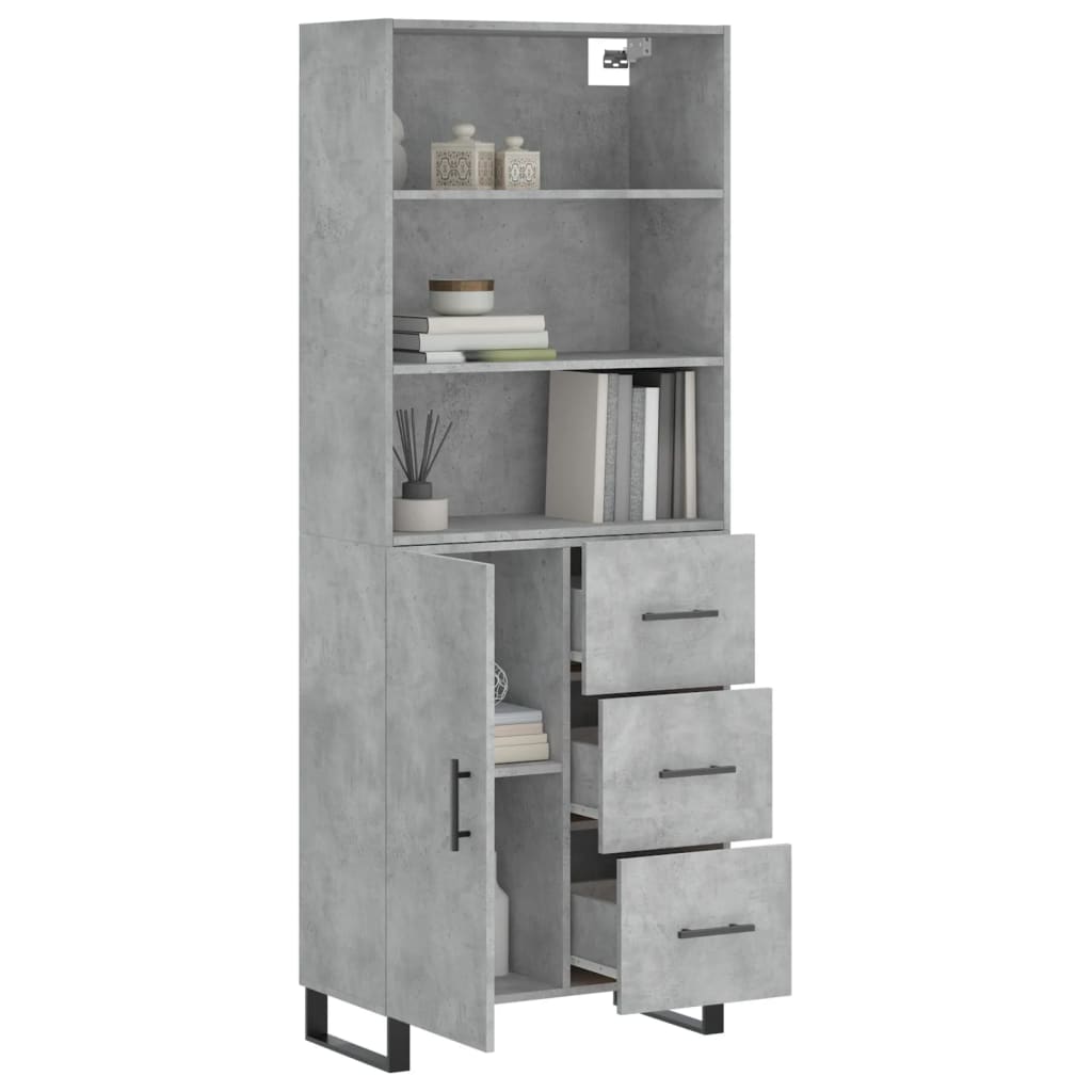 vidaXL Hoge kast 69,5x34x180 cm bewerkt hout betongrijs