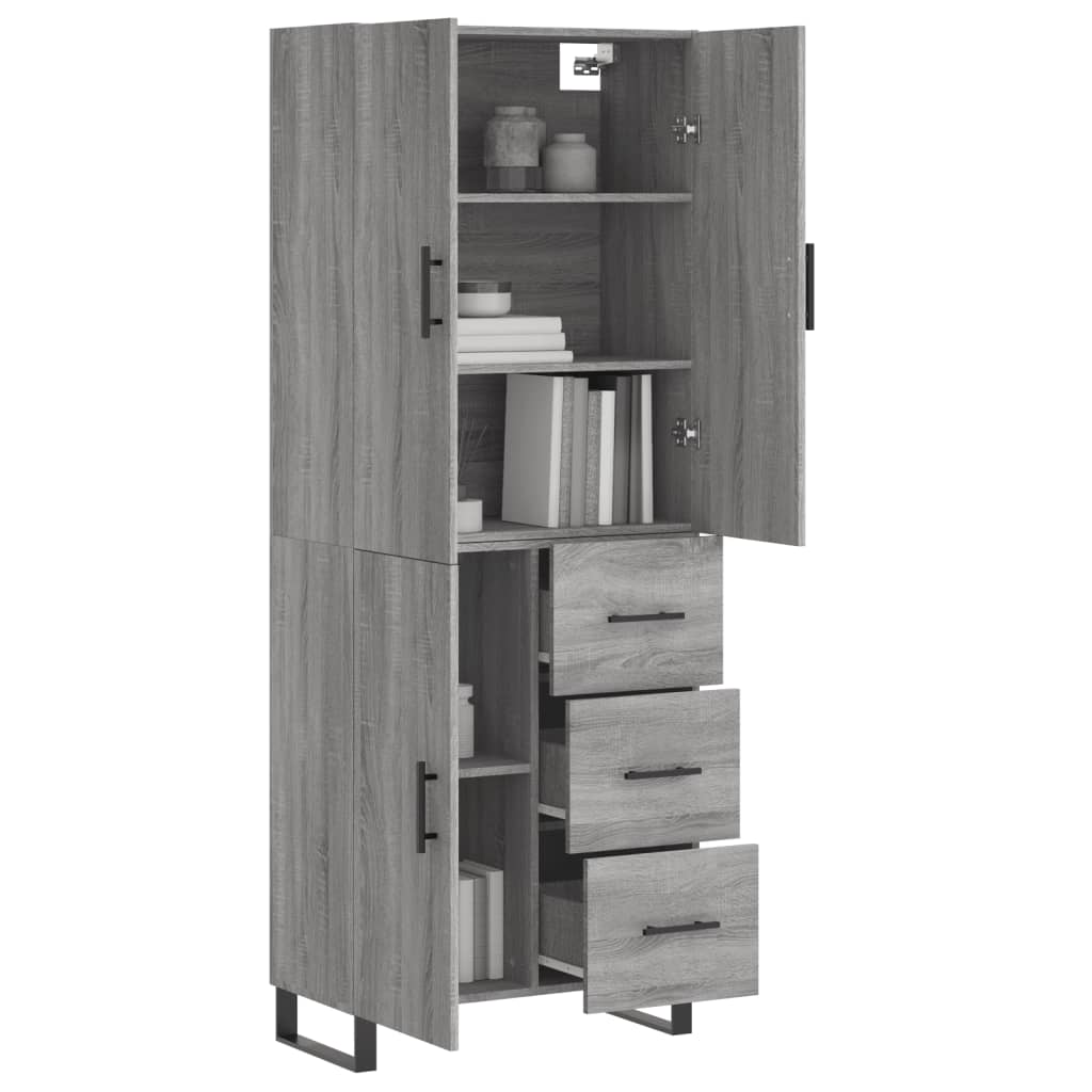 vidaXL Hoge kast 69,5x34x180 cm bewerkt hout grijs sonoma eikenkleurig