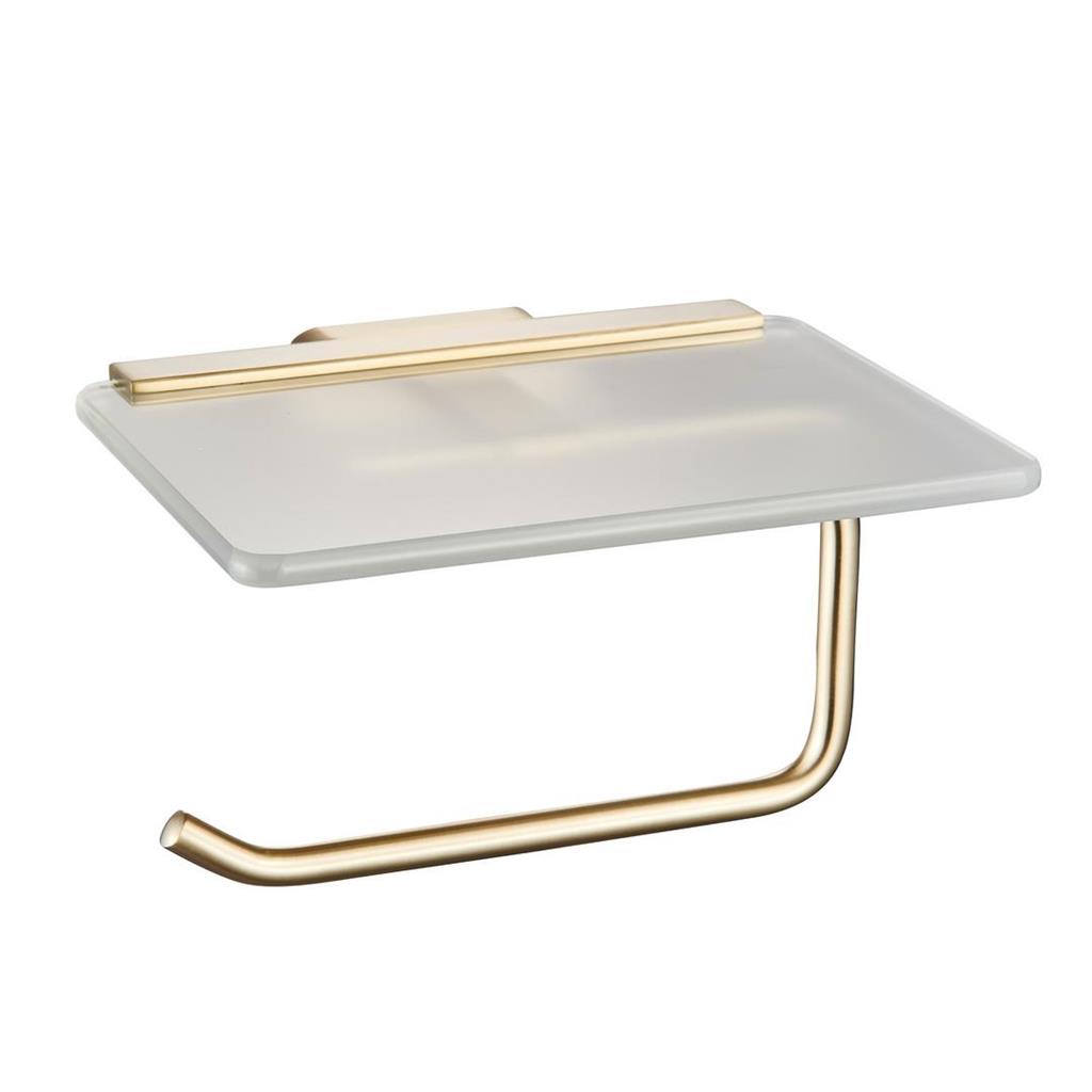Eastbrook Asti messing toiletrolhouder met glazen planchet messing geborsteld