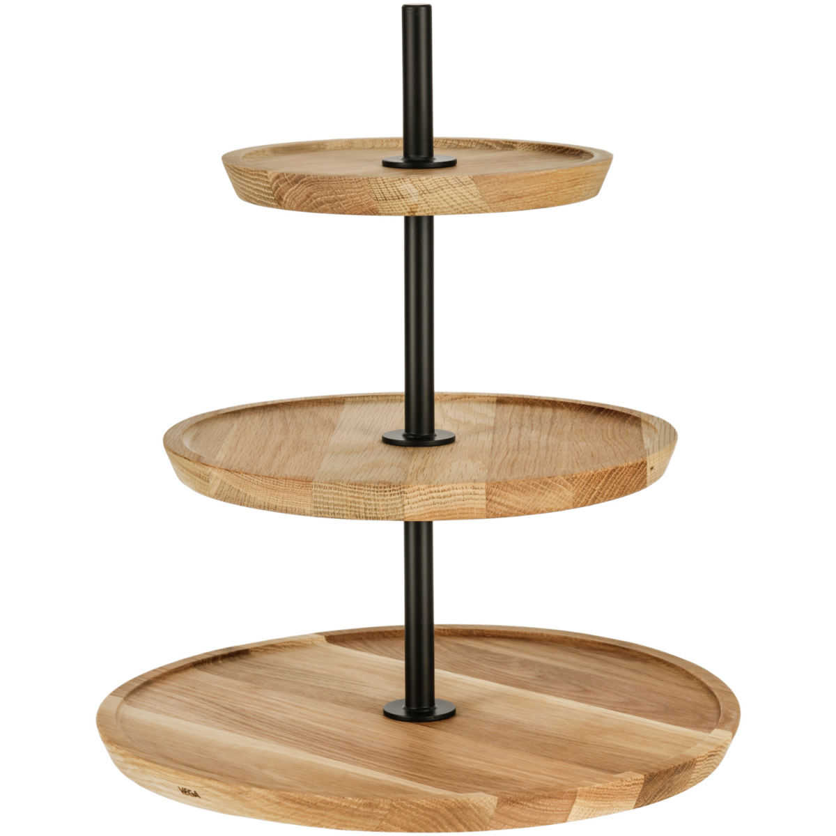 Vega Etagère Cornu 3-etages kort zonder poten; 34.8x40.7 cm (ØxH); eiken/zwart; rond