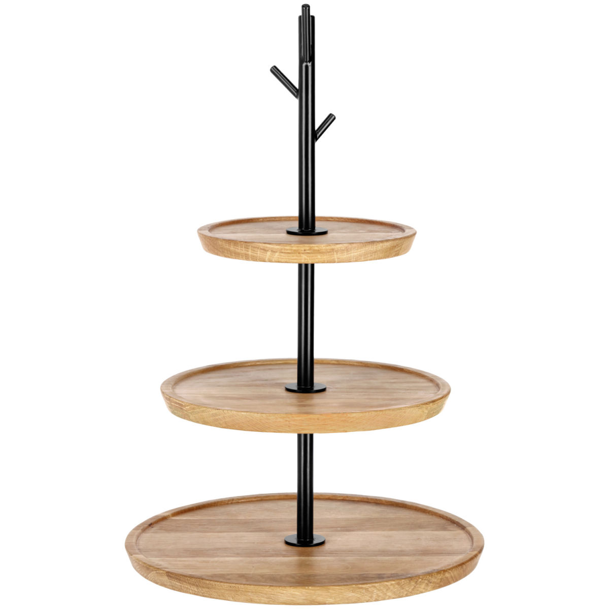 Vega Etagère Cornu 3-etages zonder poten; 34.8x50.4 cm (ØxH); eiken/zwart; rond