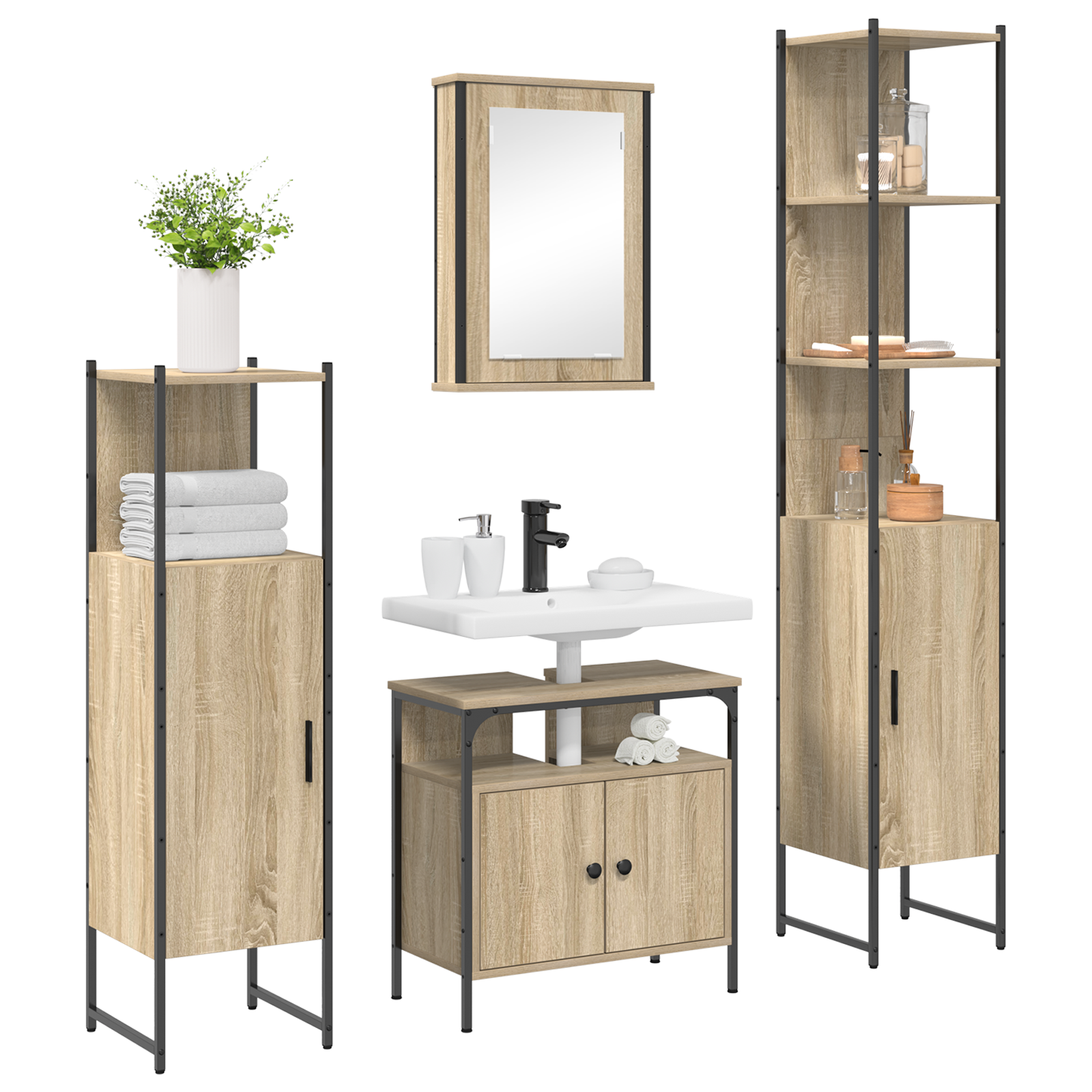vidaXL Badkamermeubelset 4 pcs Sonoma eiken 33 x 33 x 185.5 cm