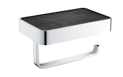Eastbrook Vercelli messing toiletrolhouder met leren plankje chroom