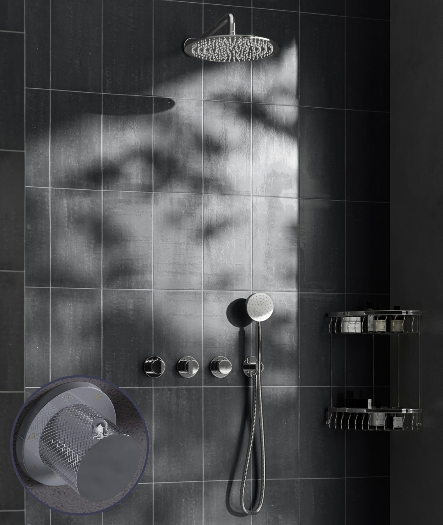 Saniclear Plus Curved inbouw regendouche met 30cm hoofddouche en muurarm chroom