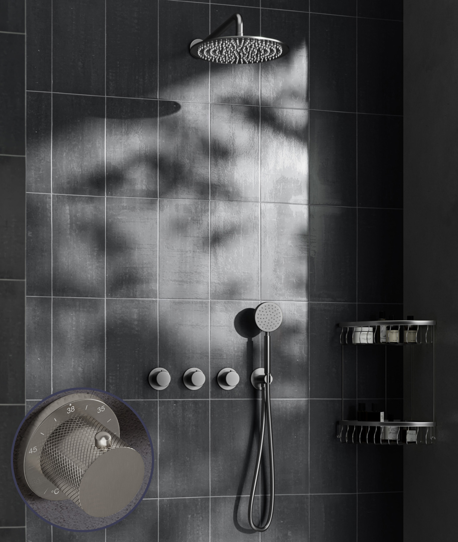 Saniclear Plus Curved inbouw regendouche met 30cm hoofddouche en muurarm RVS