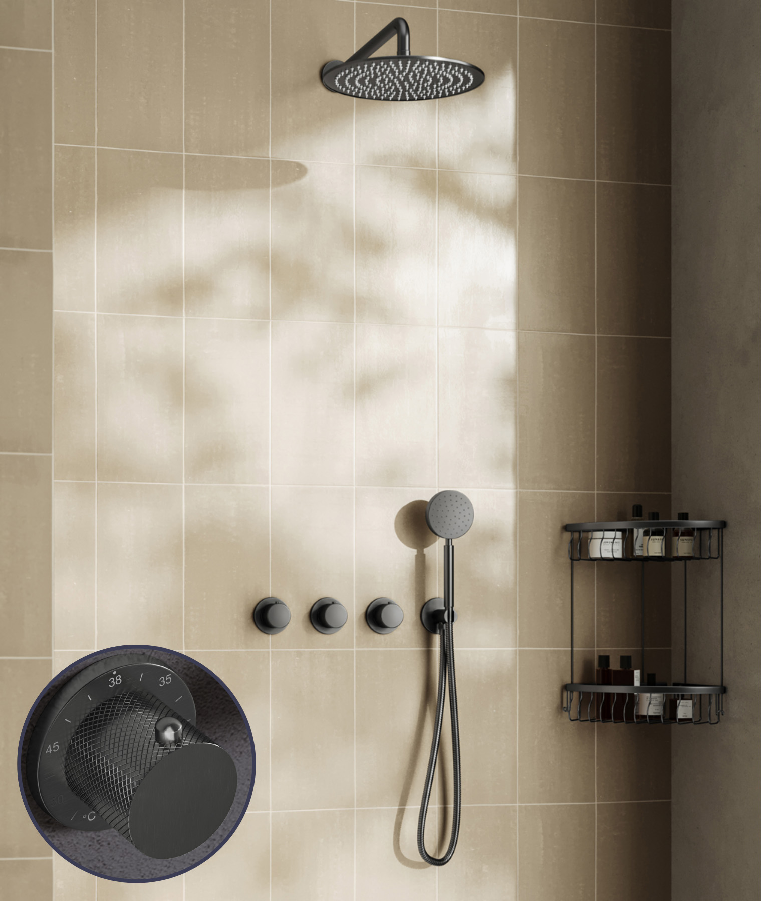 Saniclear Plus Curved inbouw regendouche met 30cm hoofddouche en muurarm verouderd ijzer - gunmetal