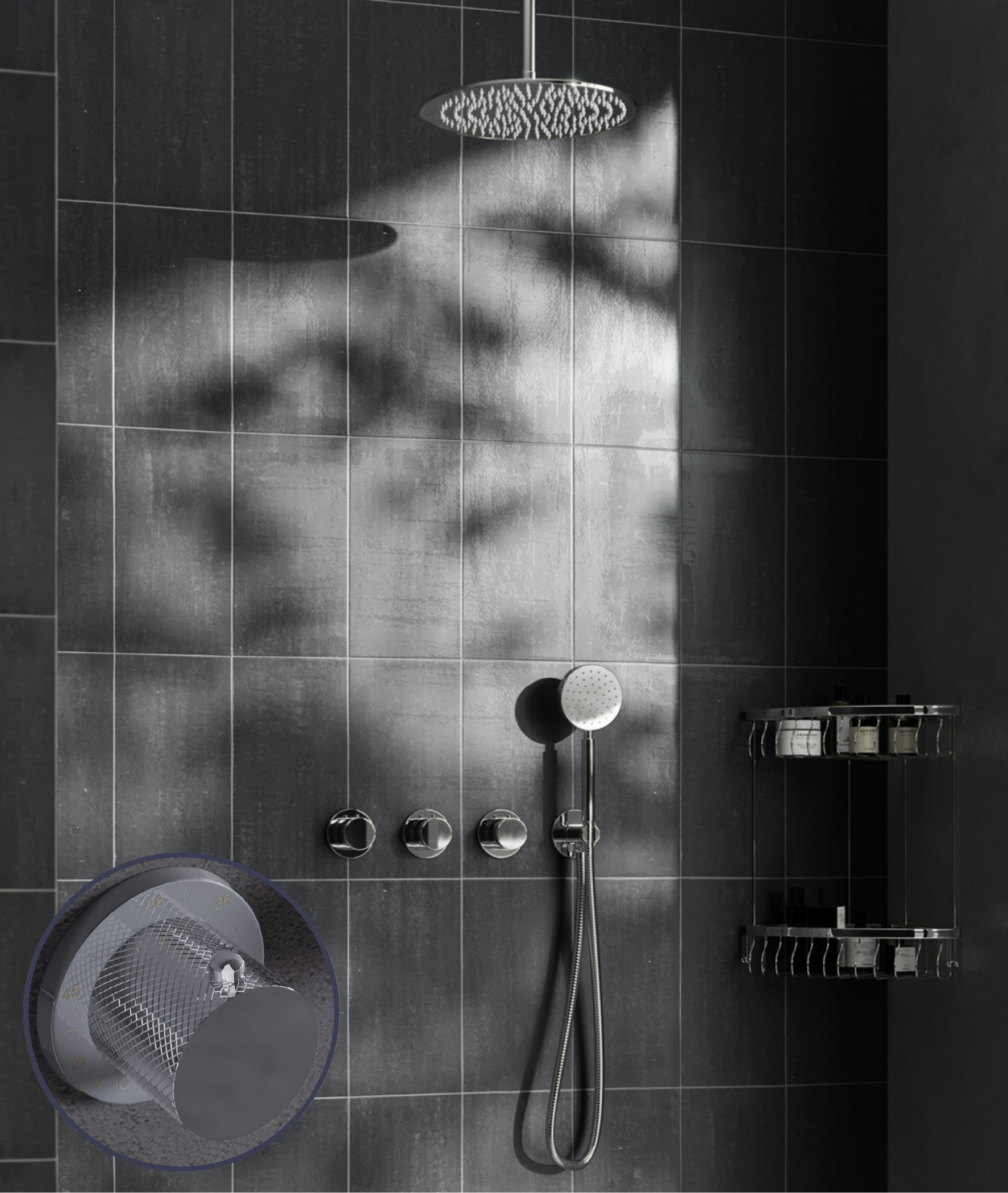 Saniclear Plus Curved inbouw regendouche met 30cm hoofddouche en plafondarm chroom