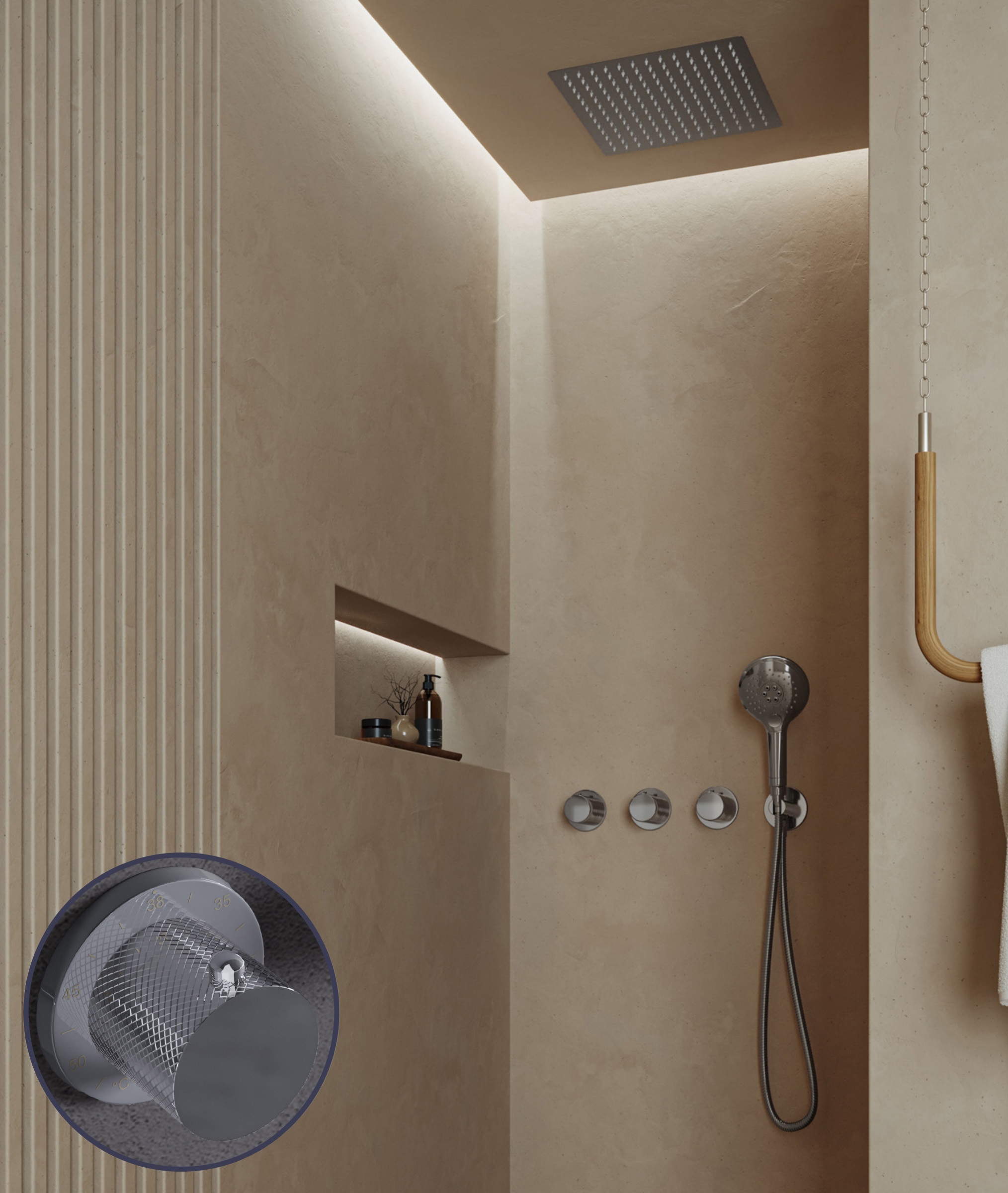 Saniclear Plus Curved inbouw regendouche met inbouw douchekop 30x30cm en 2 standen handdouche chroom