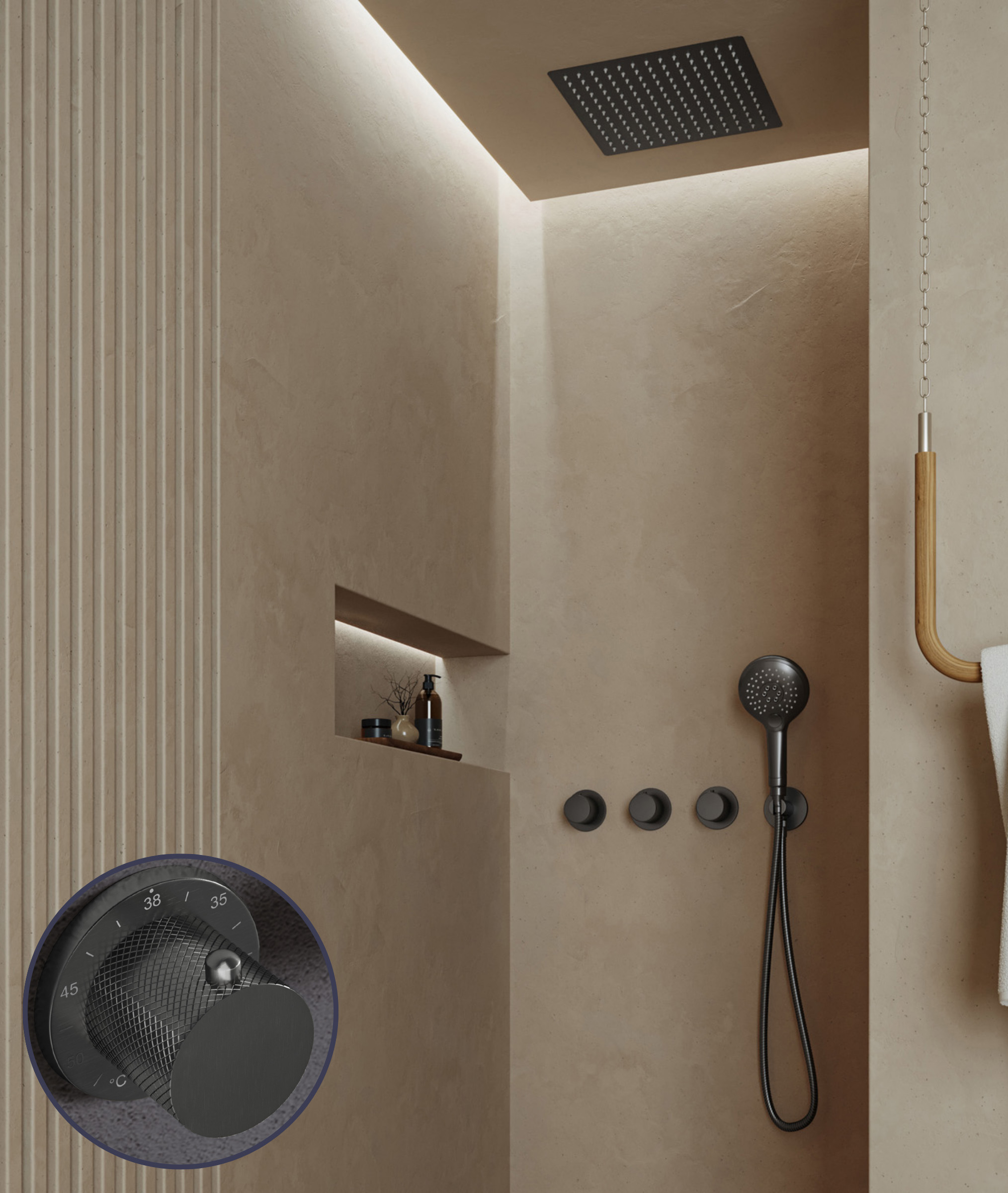 Saniclear Plus Curved inbouw regendouche met inbouw douchekop 30x30cm en 2 standen handdouche verouderd ijzer - gunmetal