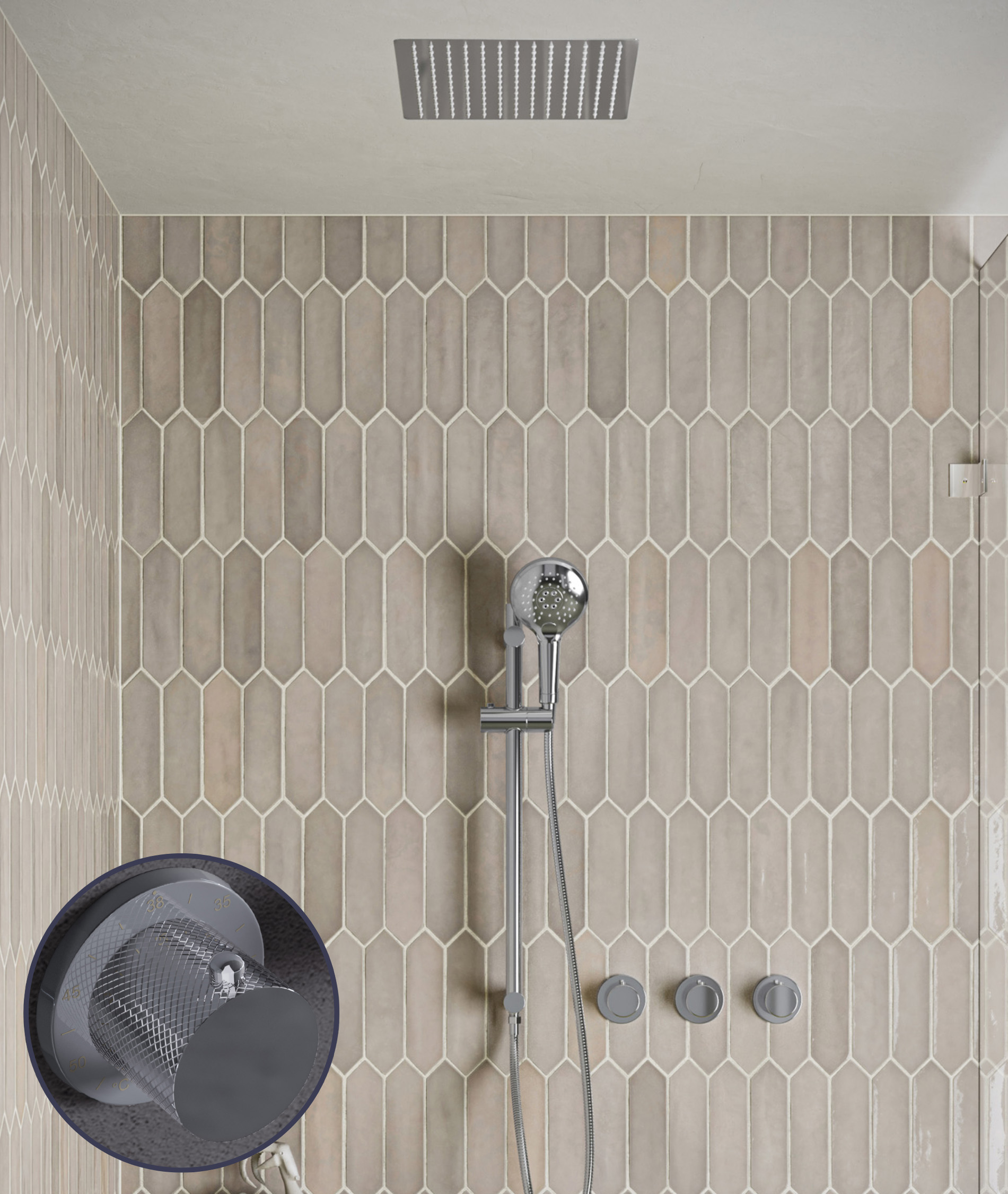 Saniclear Plus Curved inbouw regendouche met inbouw douchekop 30x30cm, glijstang en 2 standen handdouche chroom