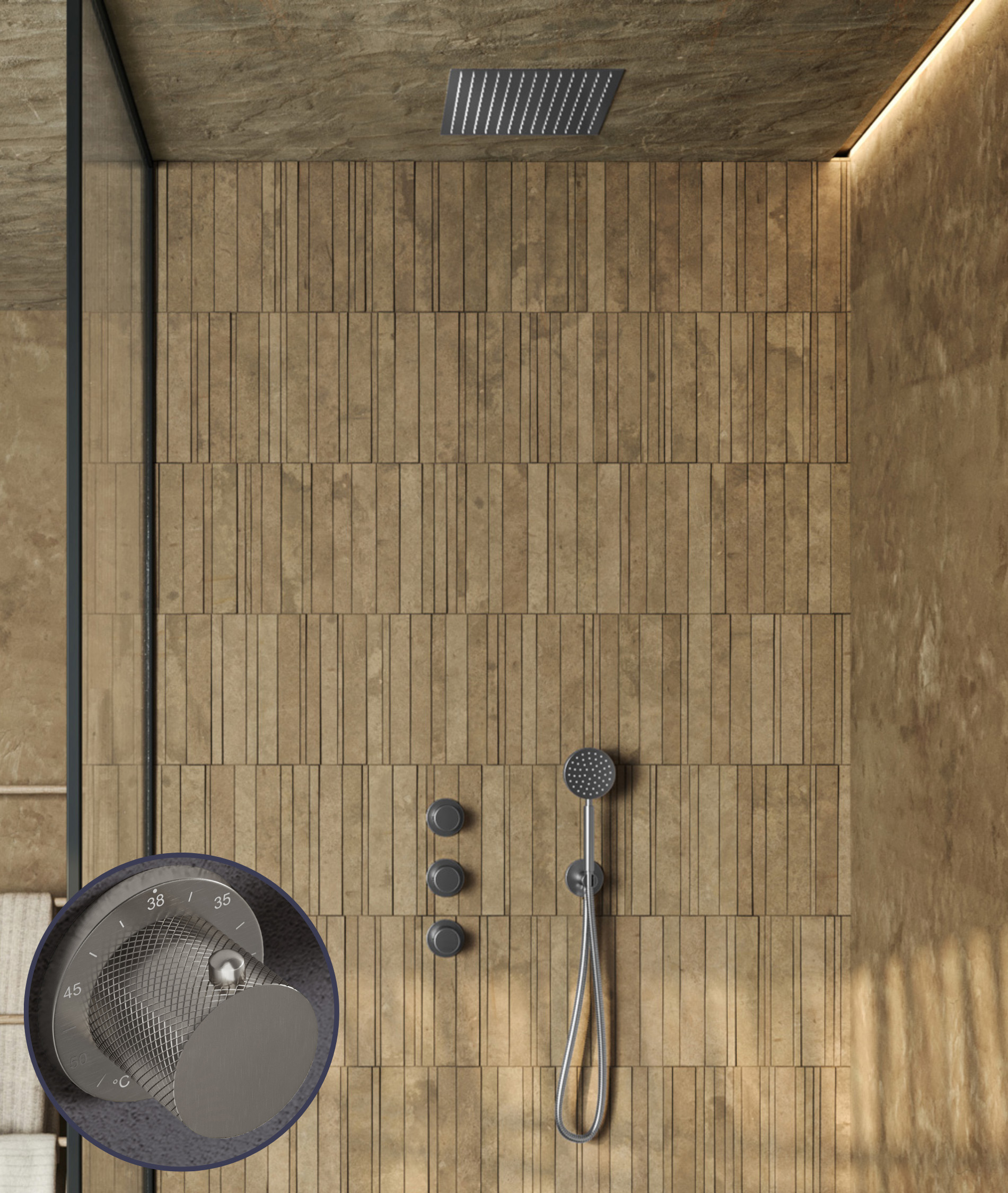 Saniclear Plus Curved inbouw regendouche met inbouw douchekop 30x30cm RVS