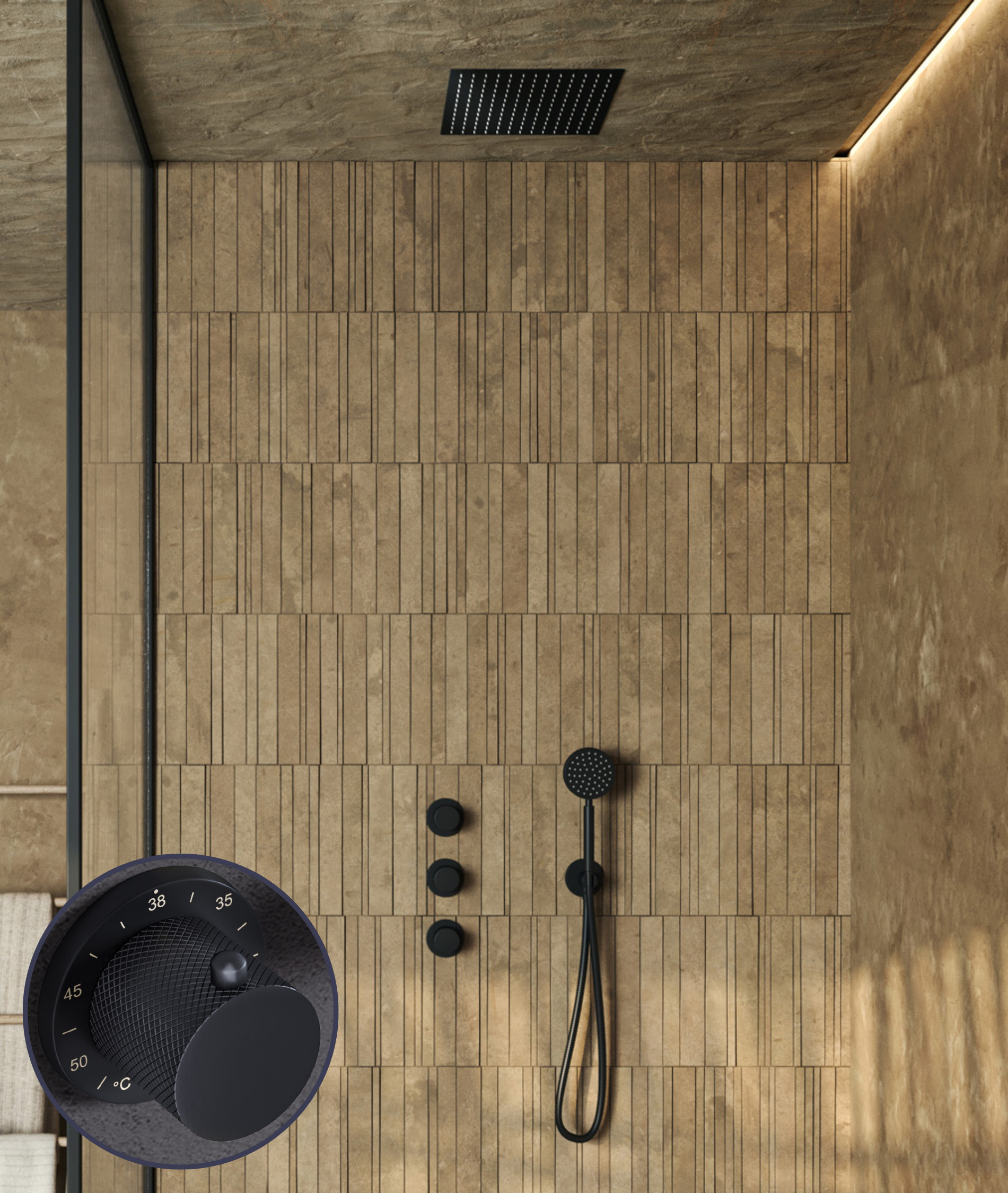 Saniclear Plus Curved inbouw regendouche met inbouw douchekop 30x30cm zwart mat
