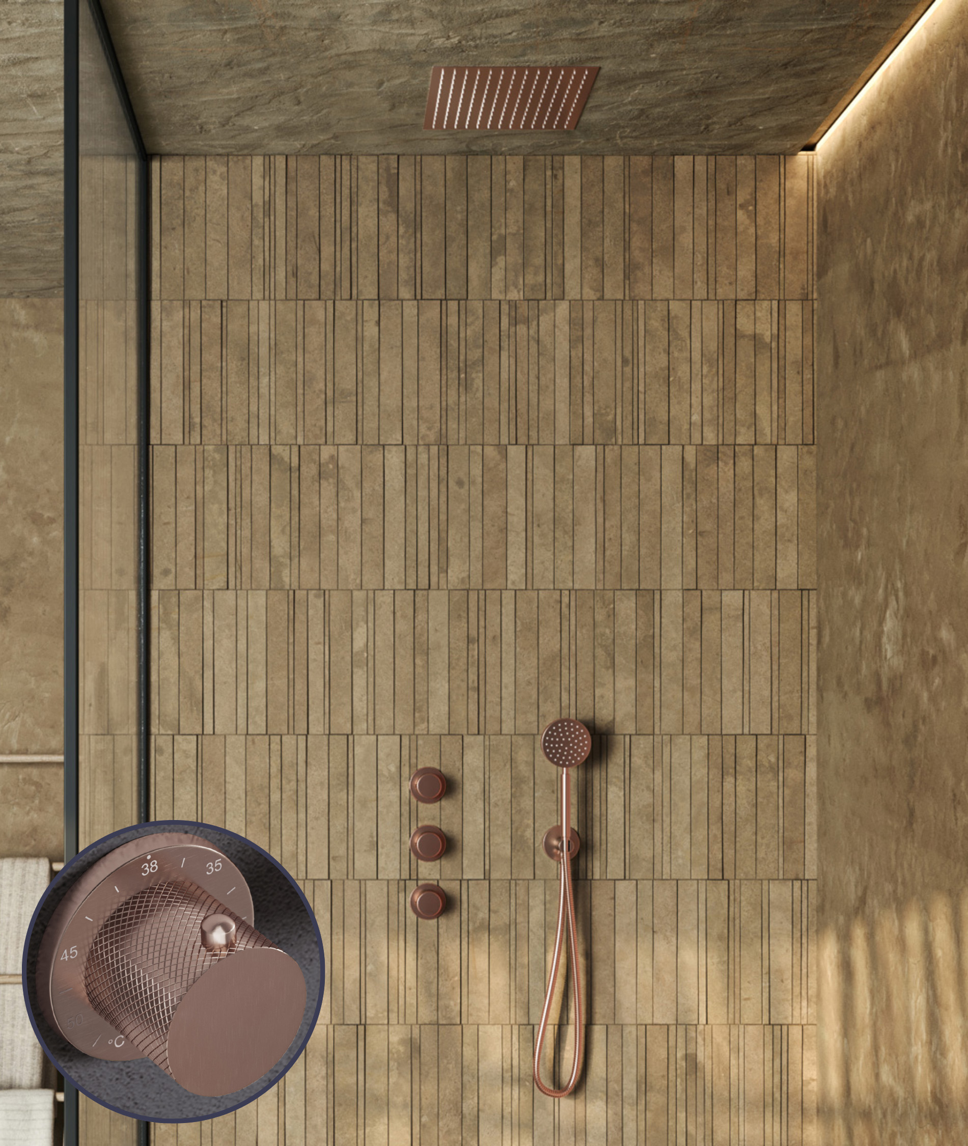 Saniclear Plus Curved inbouw regendouche met inbouw douchekop 30x30cm geborsteld koper