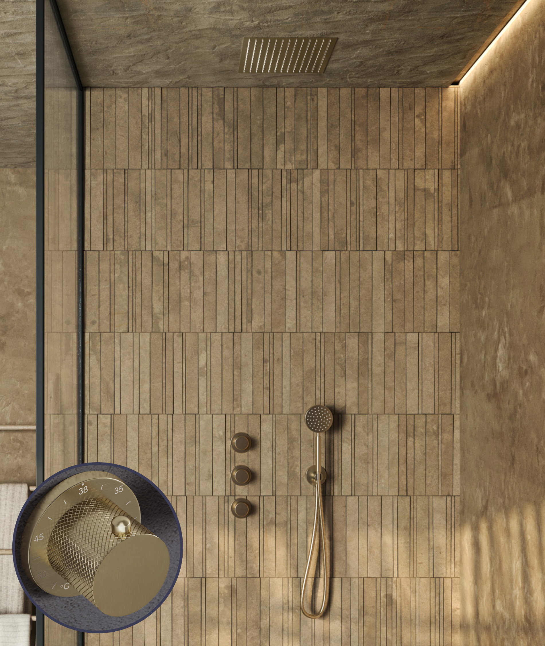 Saniclear Plus Curved inbouw regendouche met inbouw douchekop 30x30cm geborsteld messing - mat goud