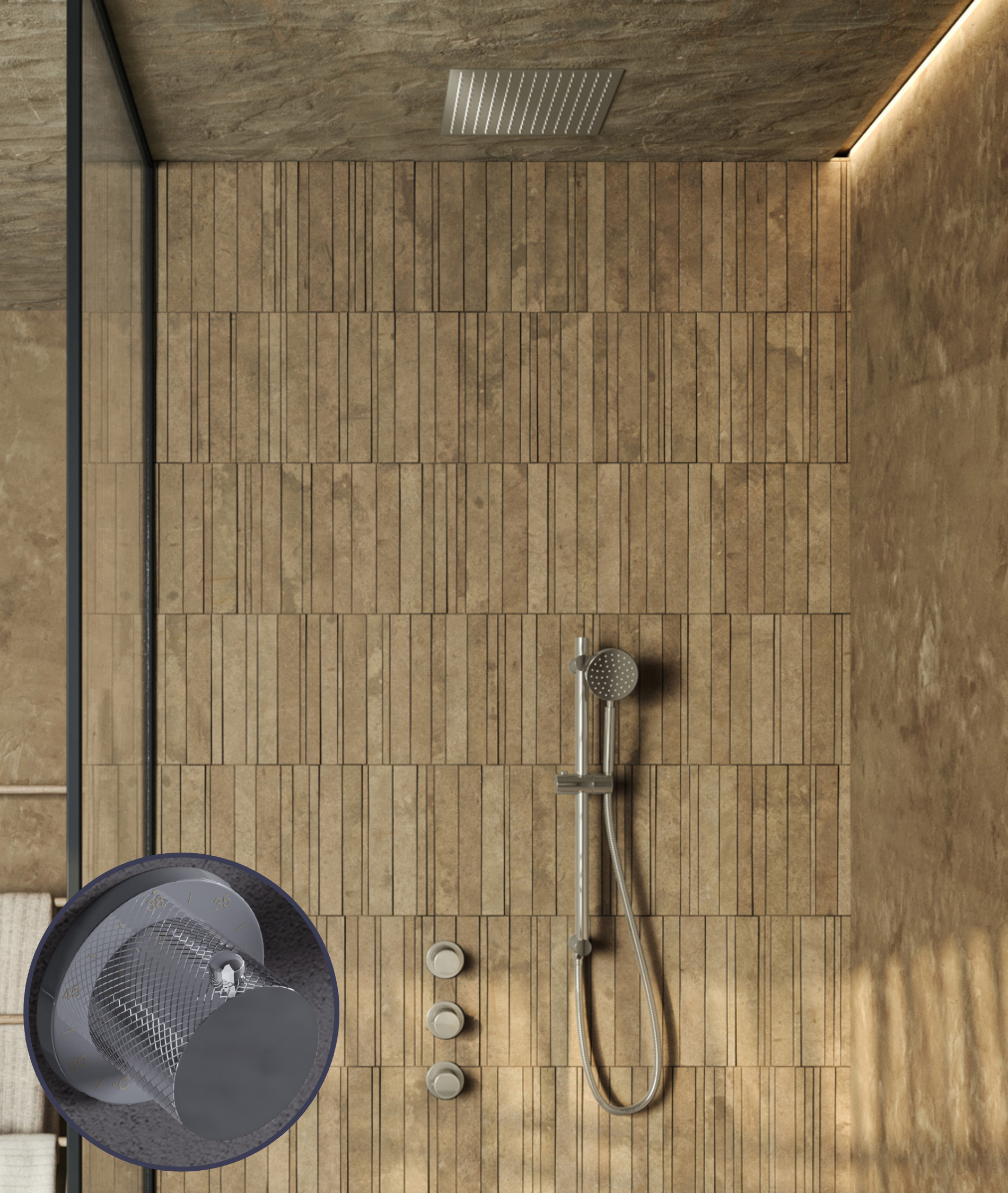 Saniclear Plus Curved inbouw regendouche met inbouw douchekop 30x30cm en glijstang chroom