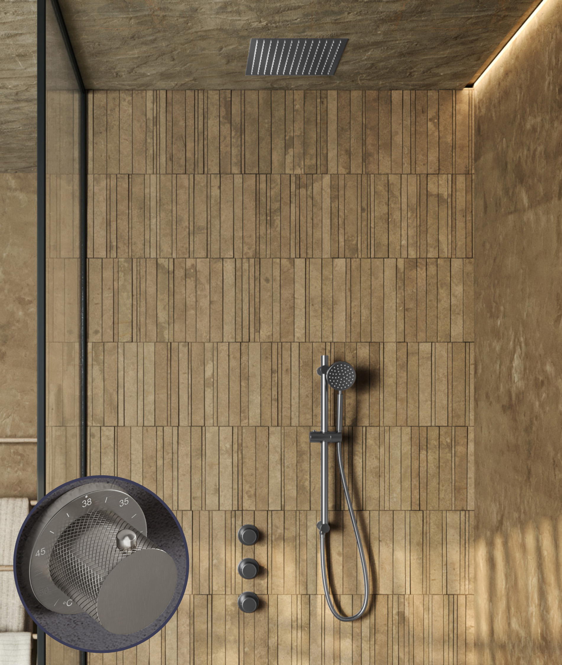 Saniclear Plus Curved inbouw regendouche met inbouw douchekop 30x30cm en glijstang RVS