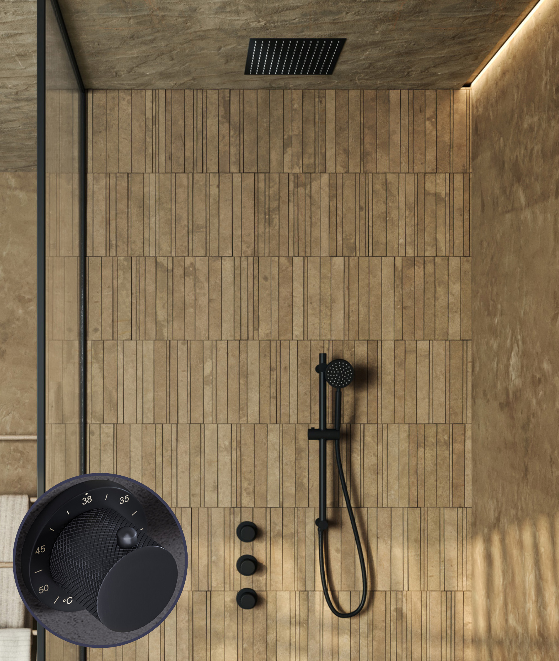 Saniclear Plus Curved inbouw regendouche met inbouw douchekop 30x30cm en glijstang zwart mat
