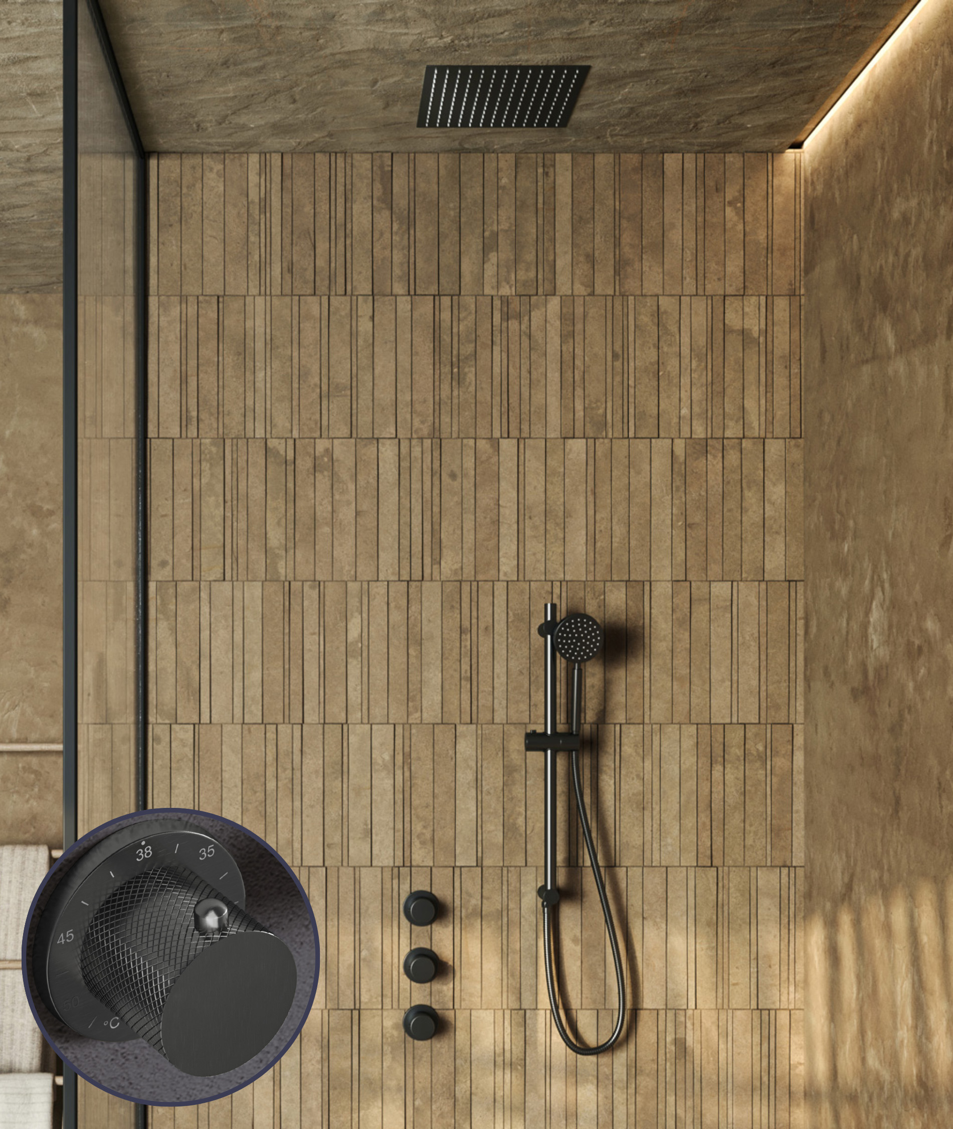 Saniclear Plus Curved inbouw regendouche met inbouw douchekop 30x30cm en glijstang verouderd ijzer - gunmetal