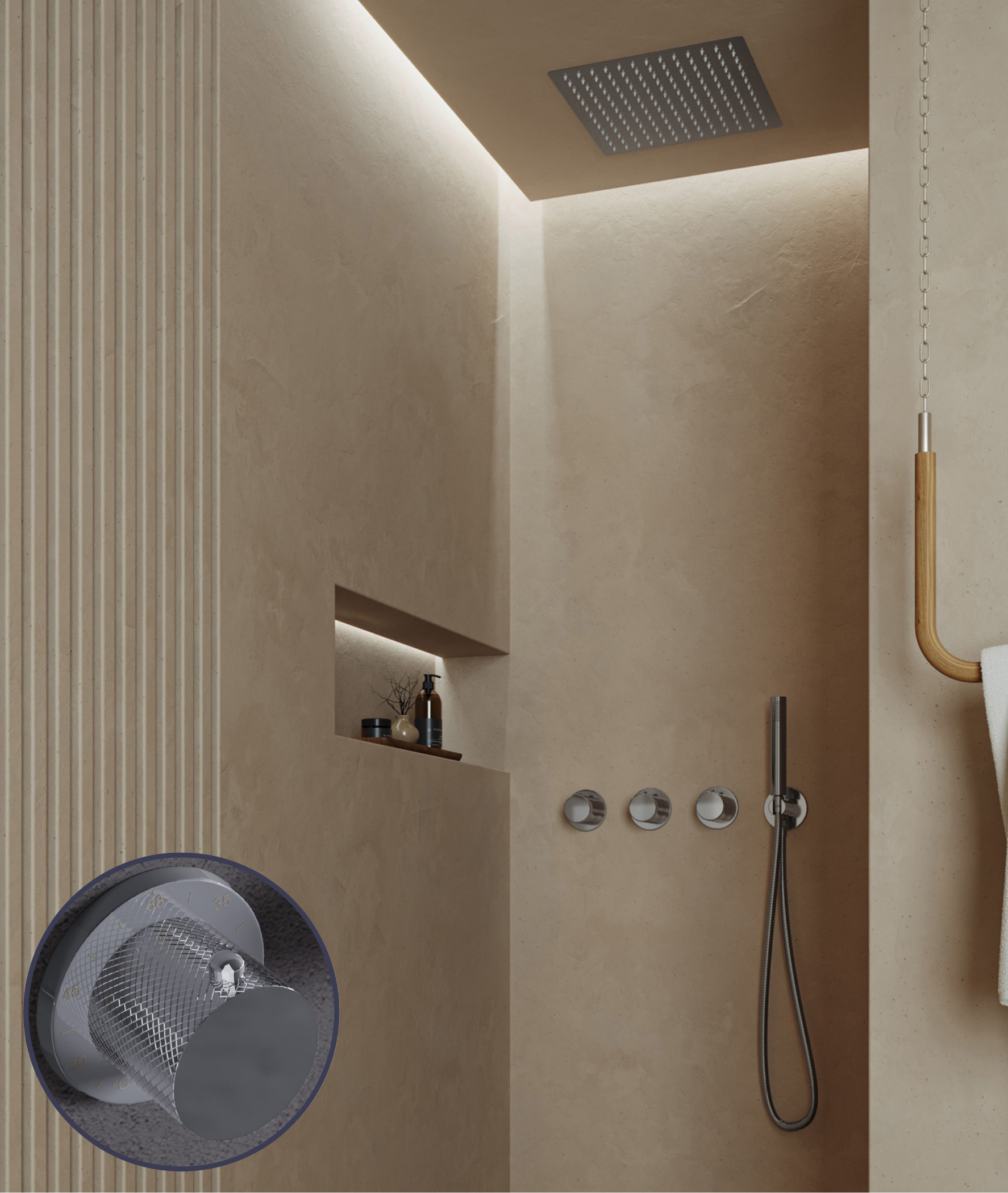 Saniclear Plus Curved inbouw regendouche met inbouw douchekop 30x30cm en staafhanddouche chroom