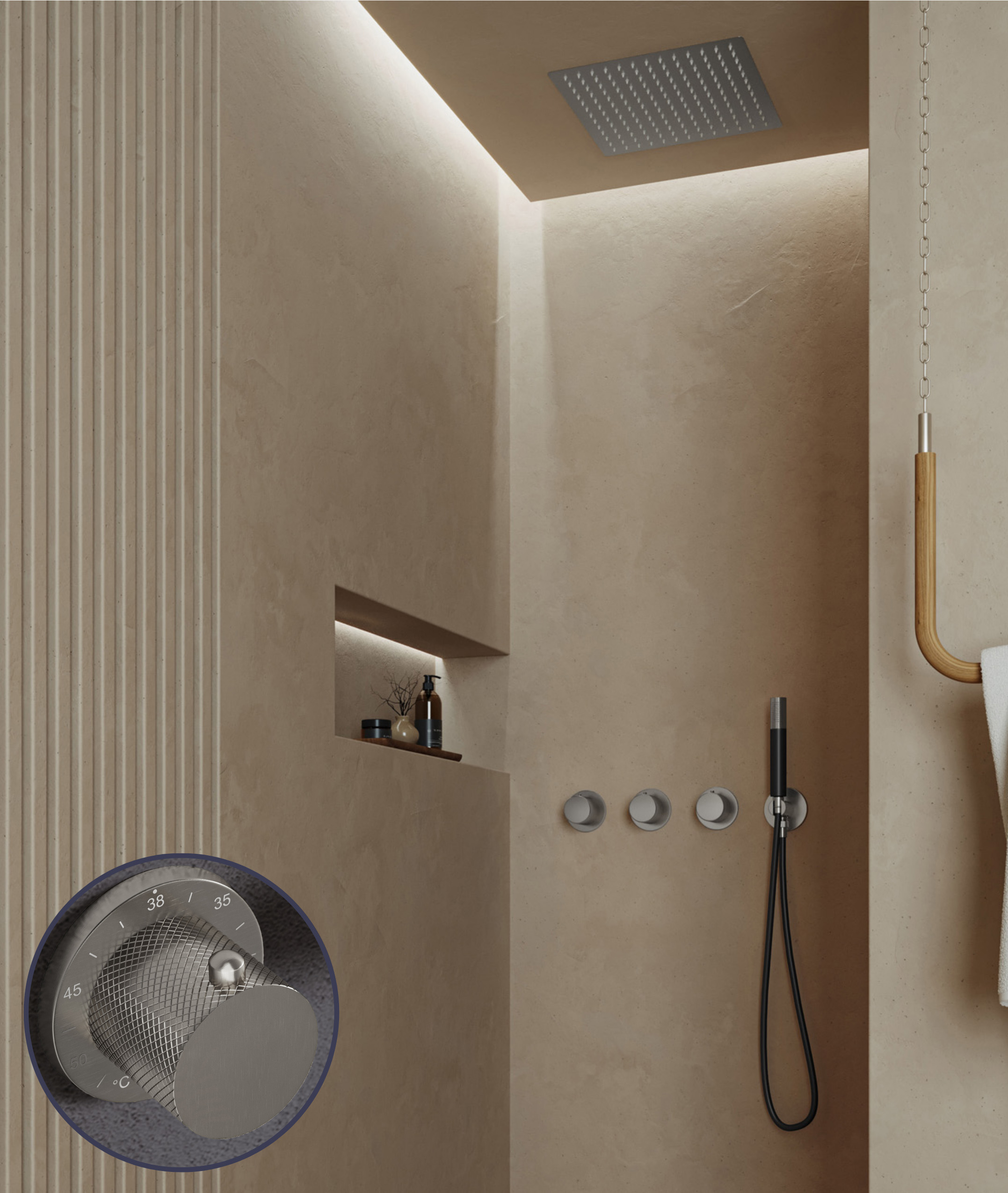Saniclear Plus Curved Pro inbouw regendouche met inbouw douchekop 30x30cm en staafhanddouche RVS