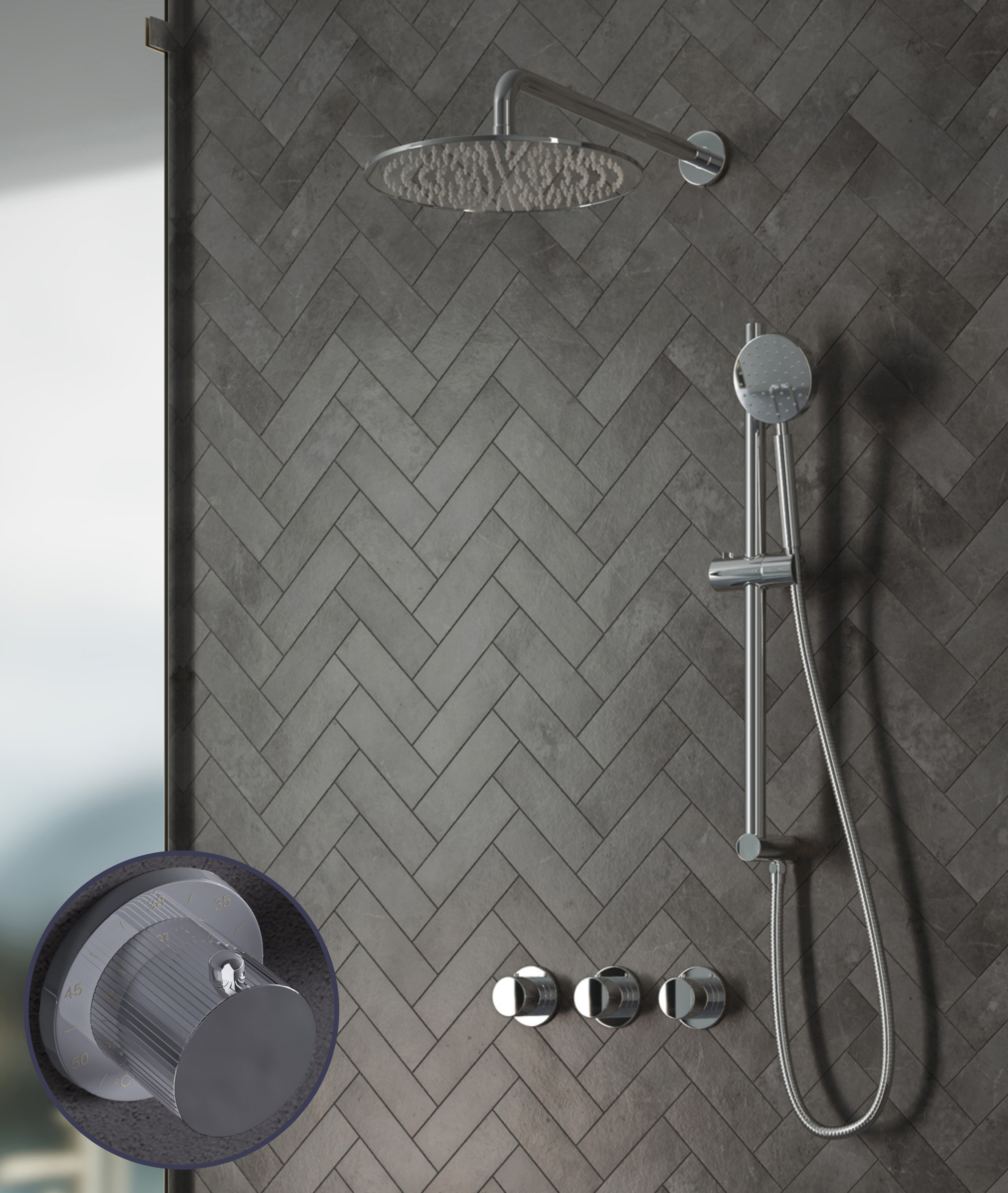 Saniclear Plus Stripes inbouw regendouche met 20cm hoofddouche, muurarm en glijstang chroom