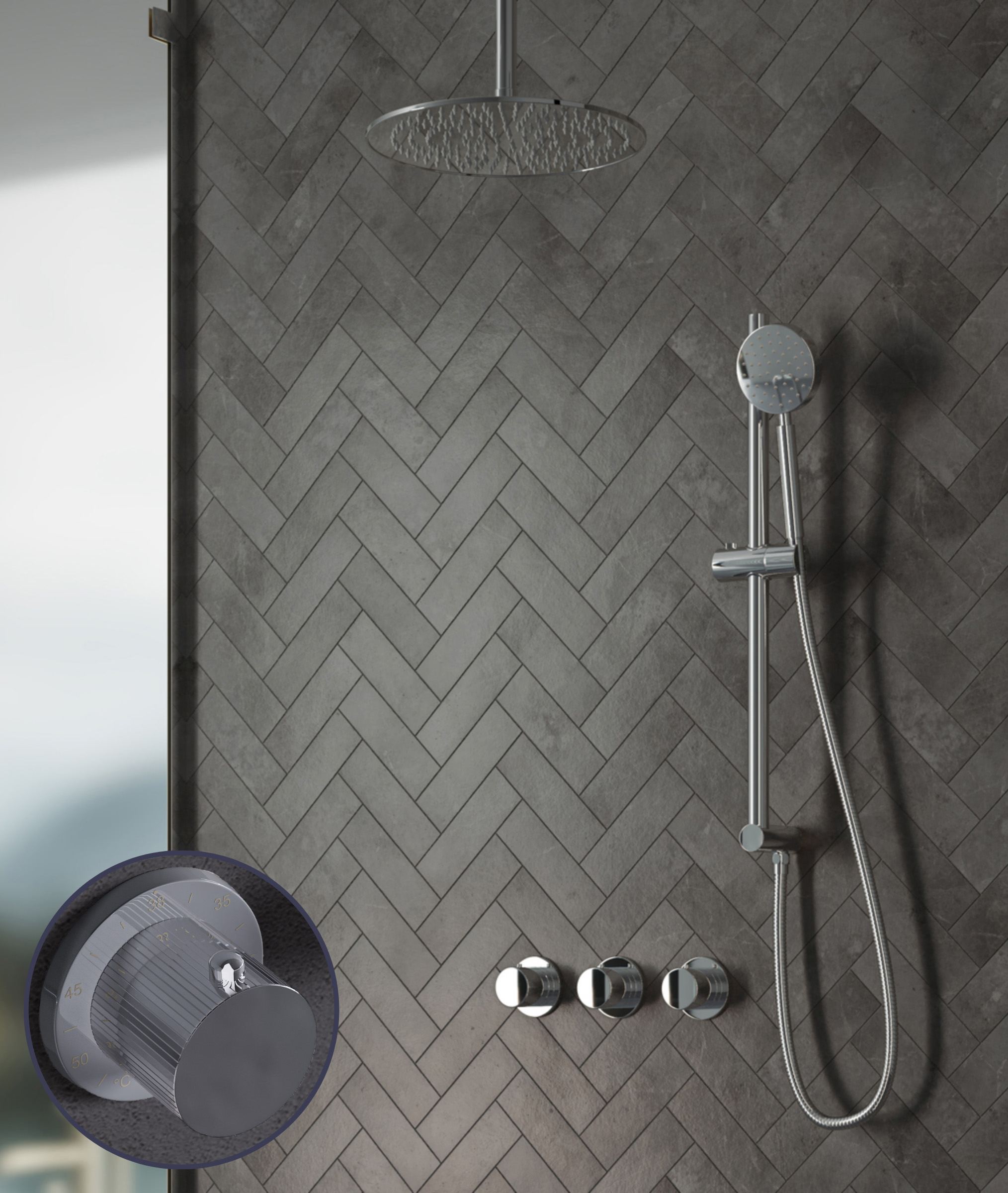 Saniclear Plus Stripes inbouw regendouche met 20cm hoofddouche, plafondarm en glijstang chroom