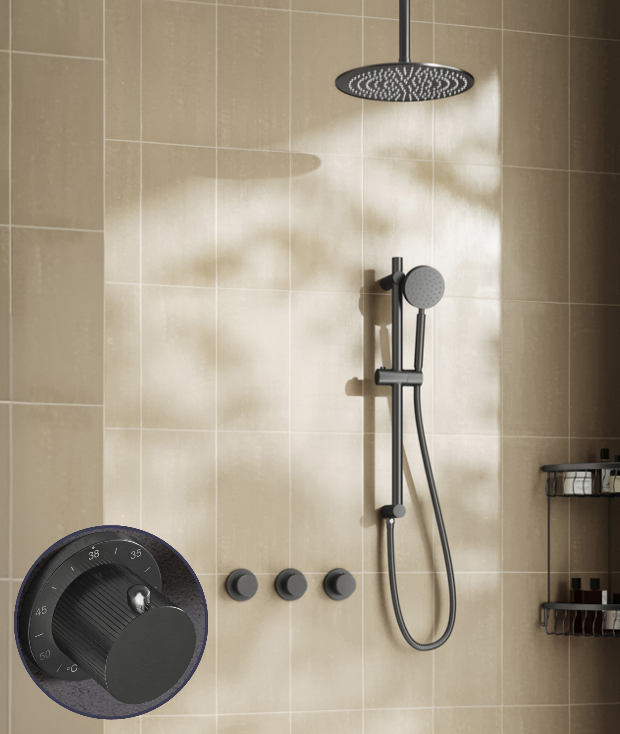 Saniclear Plus Stripes inbouw regendouche met 30cm hoofddouche, plafondarm en glijstang verouderd ijzer - gunmetal