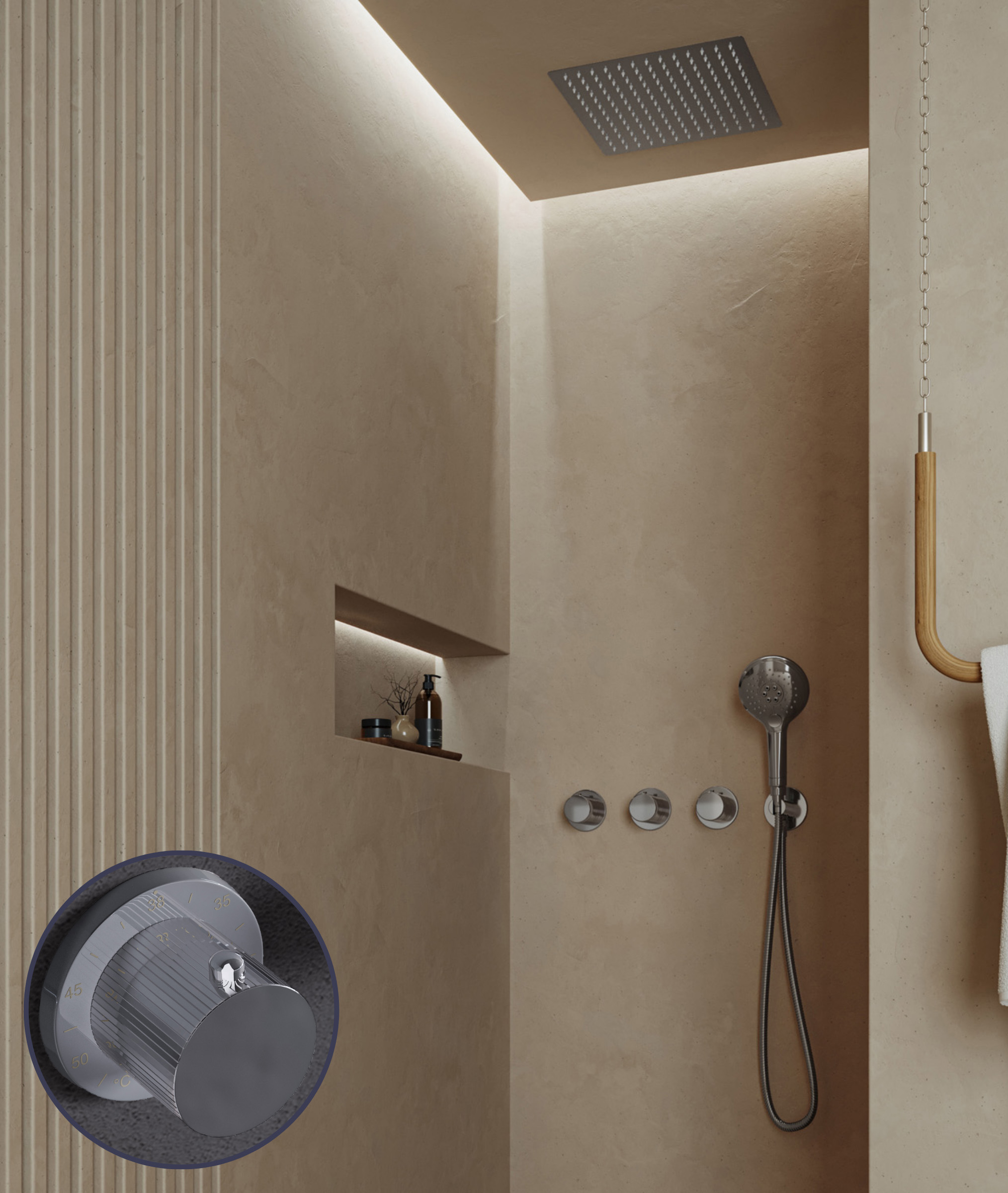 Saniclear Plus Stripes inbouw regendouche met inbouw douchekop 30x30cm en 2 standen handdouche chroom