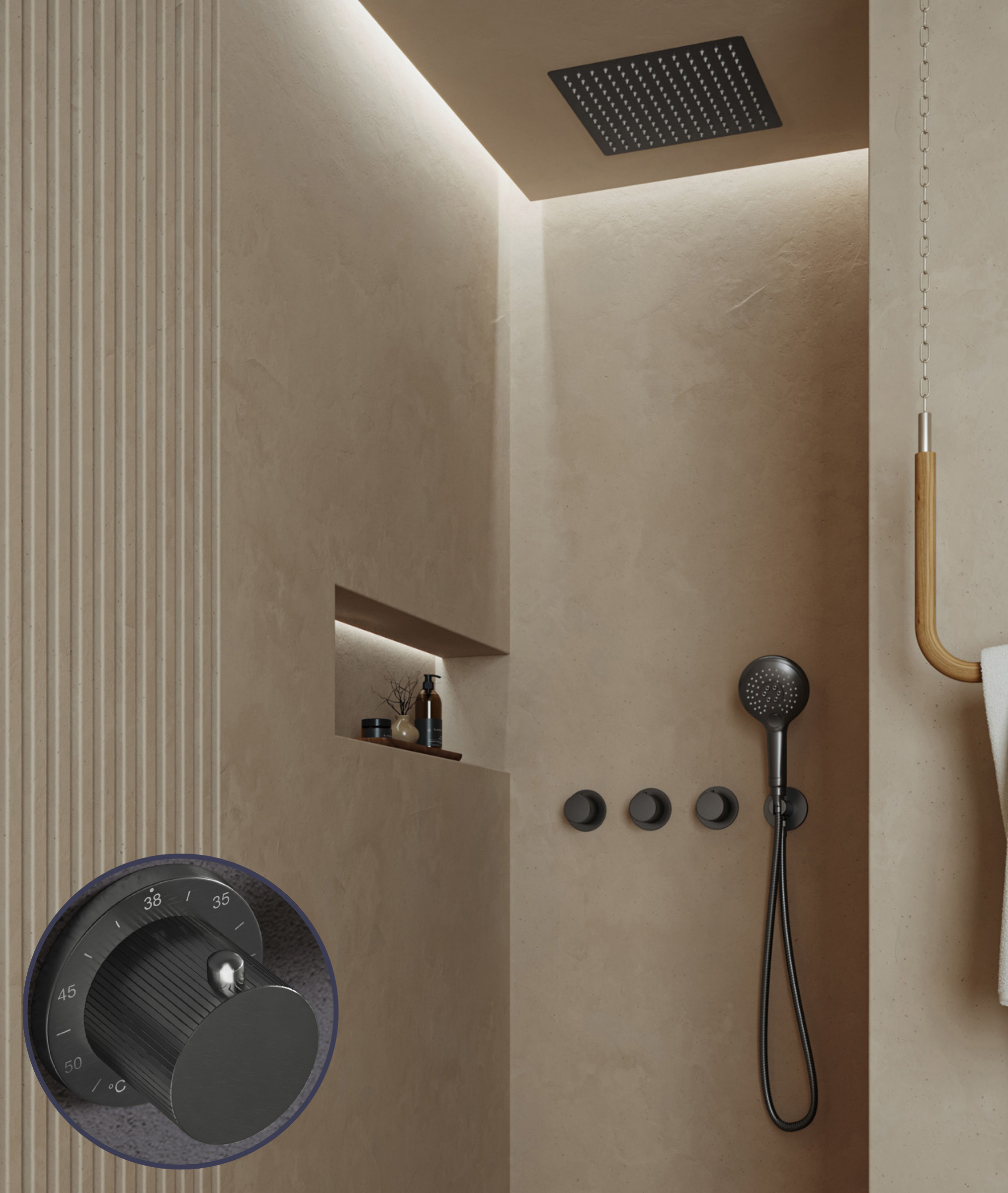 Saniclear Plus Stripes inbouw regendouche met inbouw douchekop 30x30cm en 2 standen handdouche verouderd ijzer - gunmetal