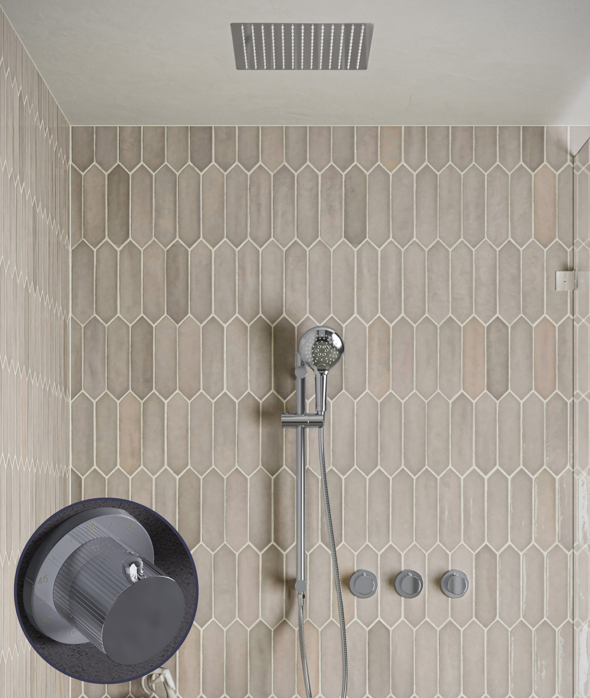 Saniclear Plus Stripes inbouw regendouche met inbouw douchekop 30x30cm, glijstang en 2 standen handdouche chroom