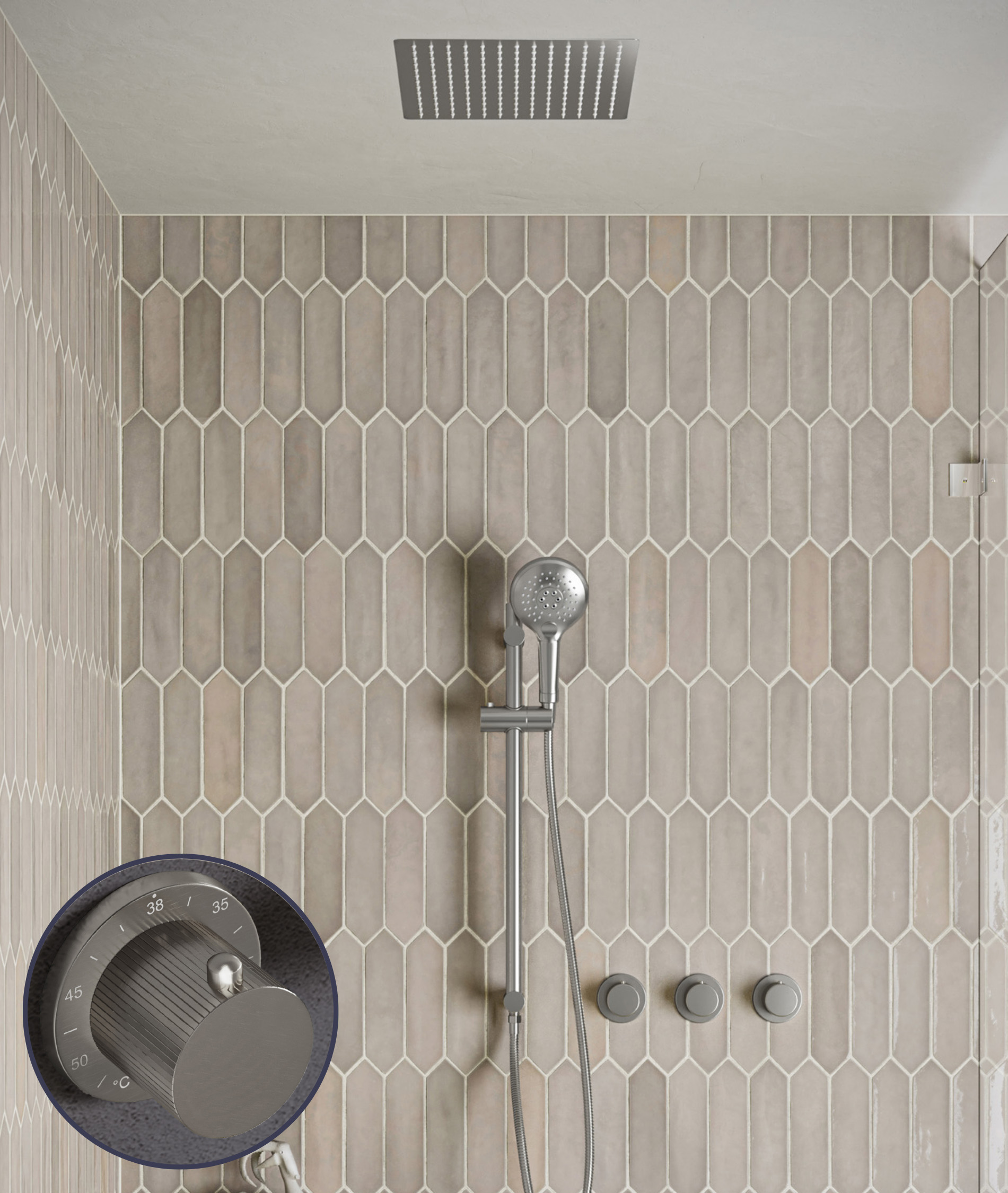 Saniclear Plus Stripes inbouw regendouche met inbouw douchekop 30x30cm, glijstang en 2 standen handdouche RVS