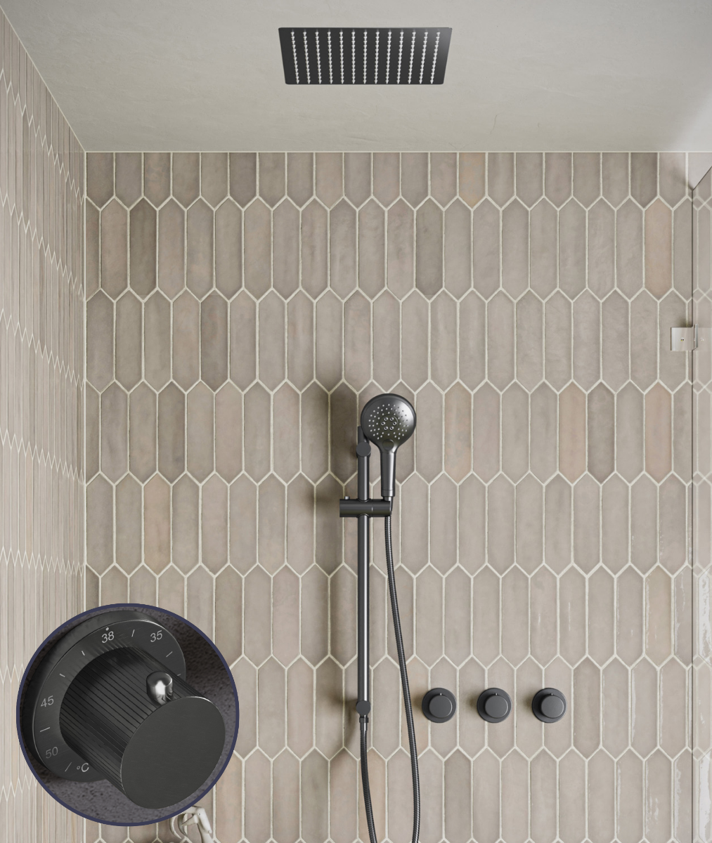 Saniclear Plus Stripes inbouw regendouche met inbouw douchekop 30x30cm, glijstang en 2 standen handdouche verouderd ijzer - gunmetal