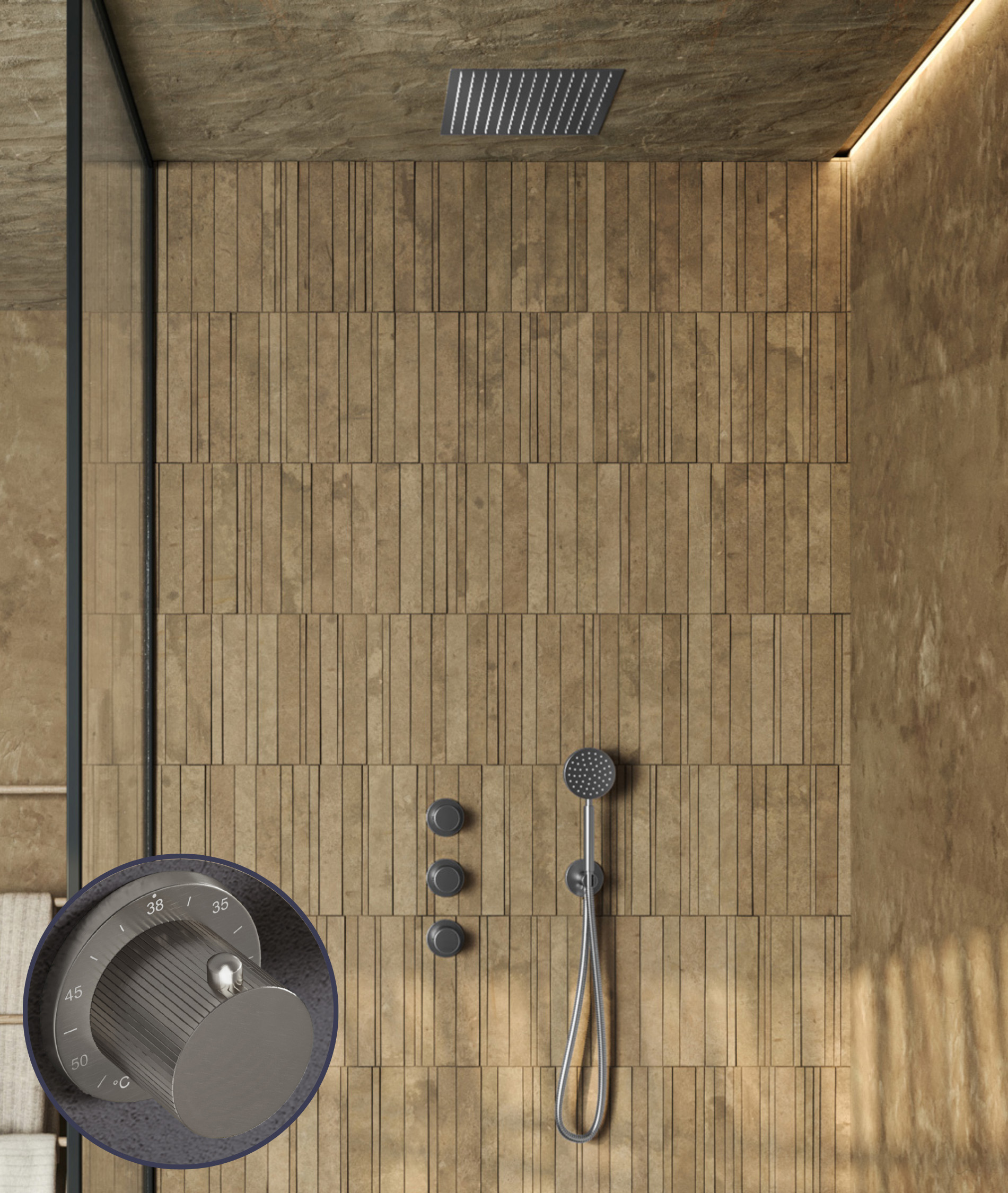 Saniclear Plus Stripes inbouw regendouche met inbouw douchekop 30x30cm RVS