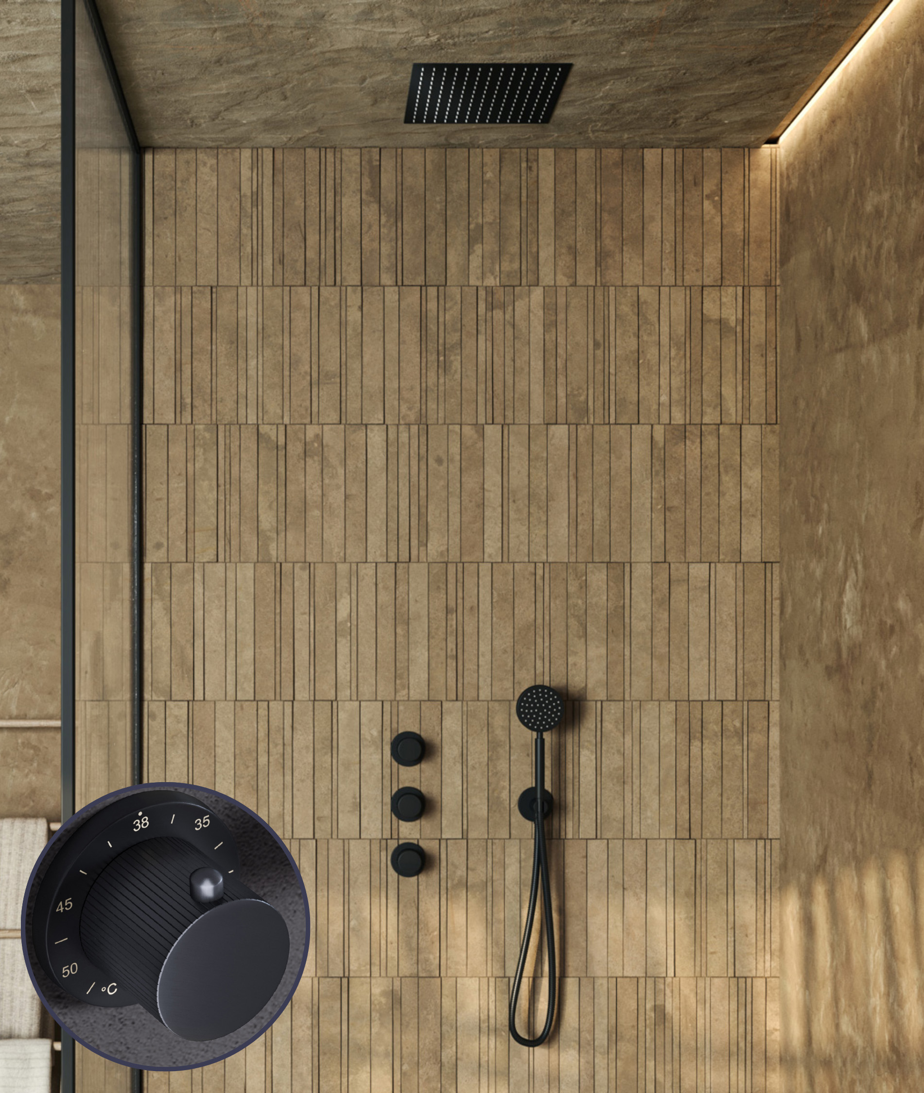Saniclear Plus Stripes inbouw regendouche met inbouw douchekop 30x30cm zwart mat