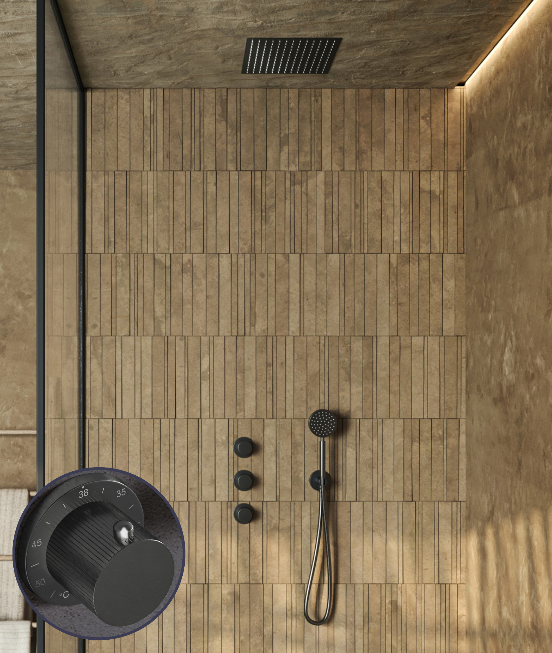 Saniclear Plus Stripes inbouw regendouche met inbouw douchekop 30x30cm verouderd ijzer - gunmetal